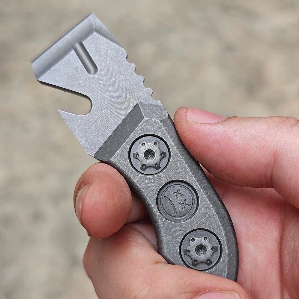 DC53 Steel Titanium Pry Bar Mini Utility Cutter EDC Tool with Kydex Sheath