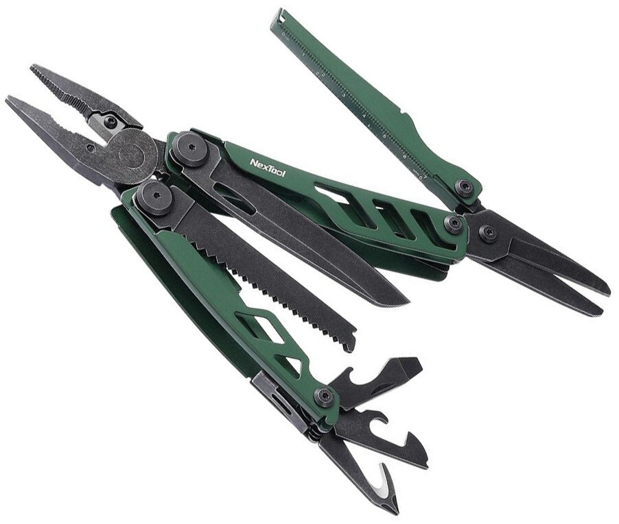 NexTool Flagship Pro Multi Tool Green Stainless Steel Handles Belt/Cord Cutter
