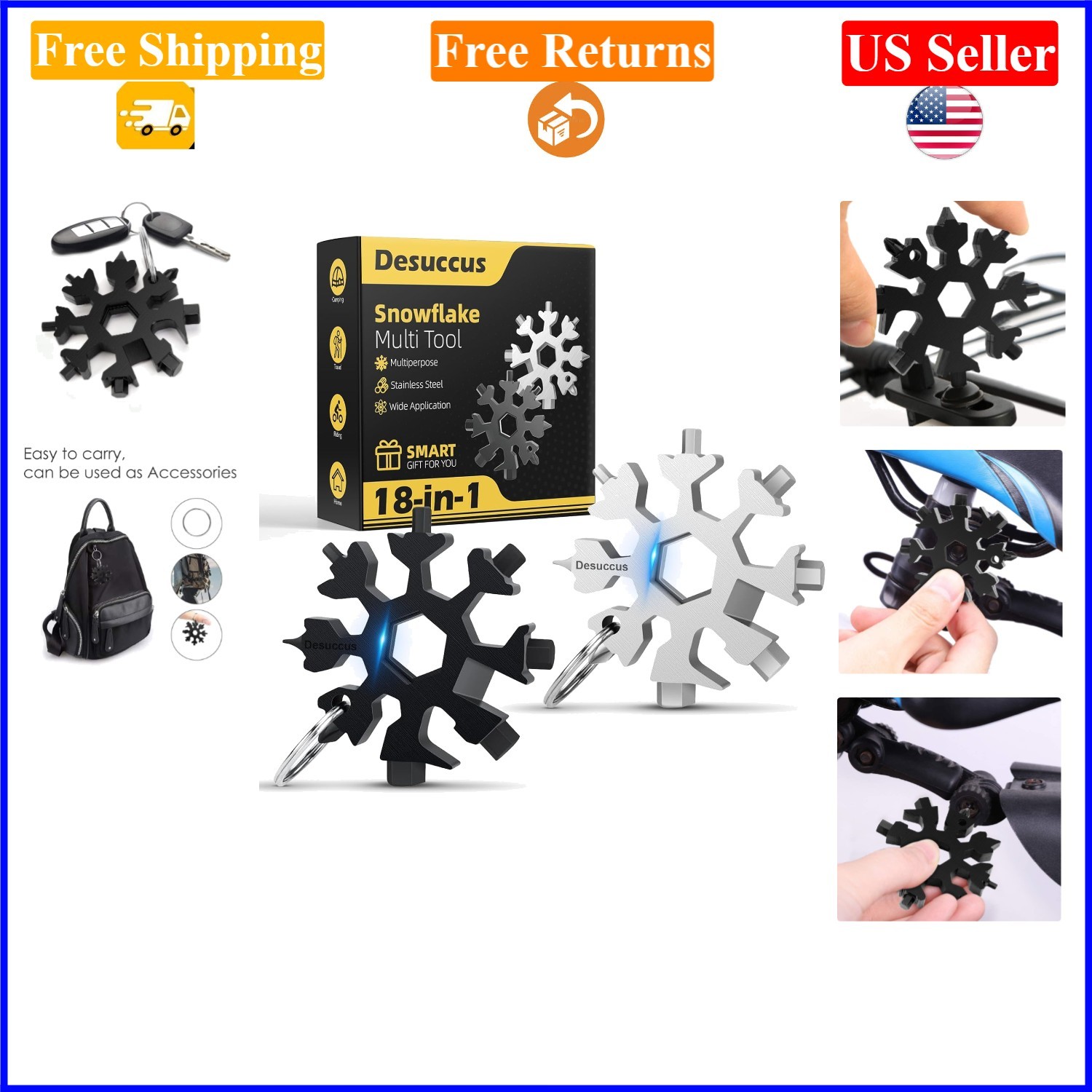 18-in-1 Stainless Steel Snowflake Multi Tool, Compact Bottle Opener & Screwdr…