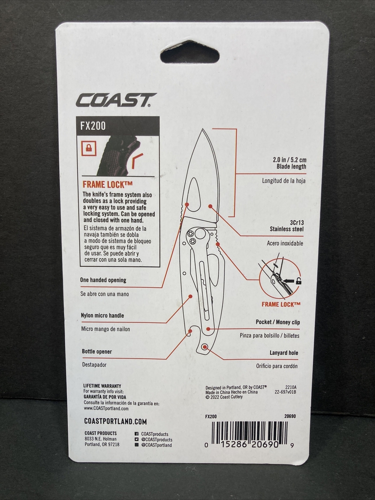 Coast Products 20690 FX200 Frame Locking Folding Pocket Knife