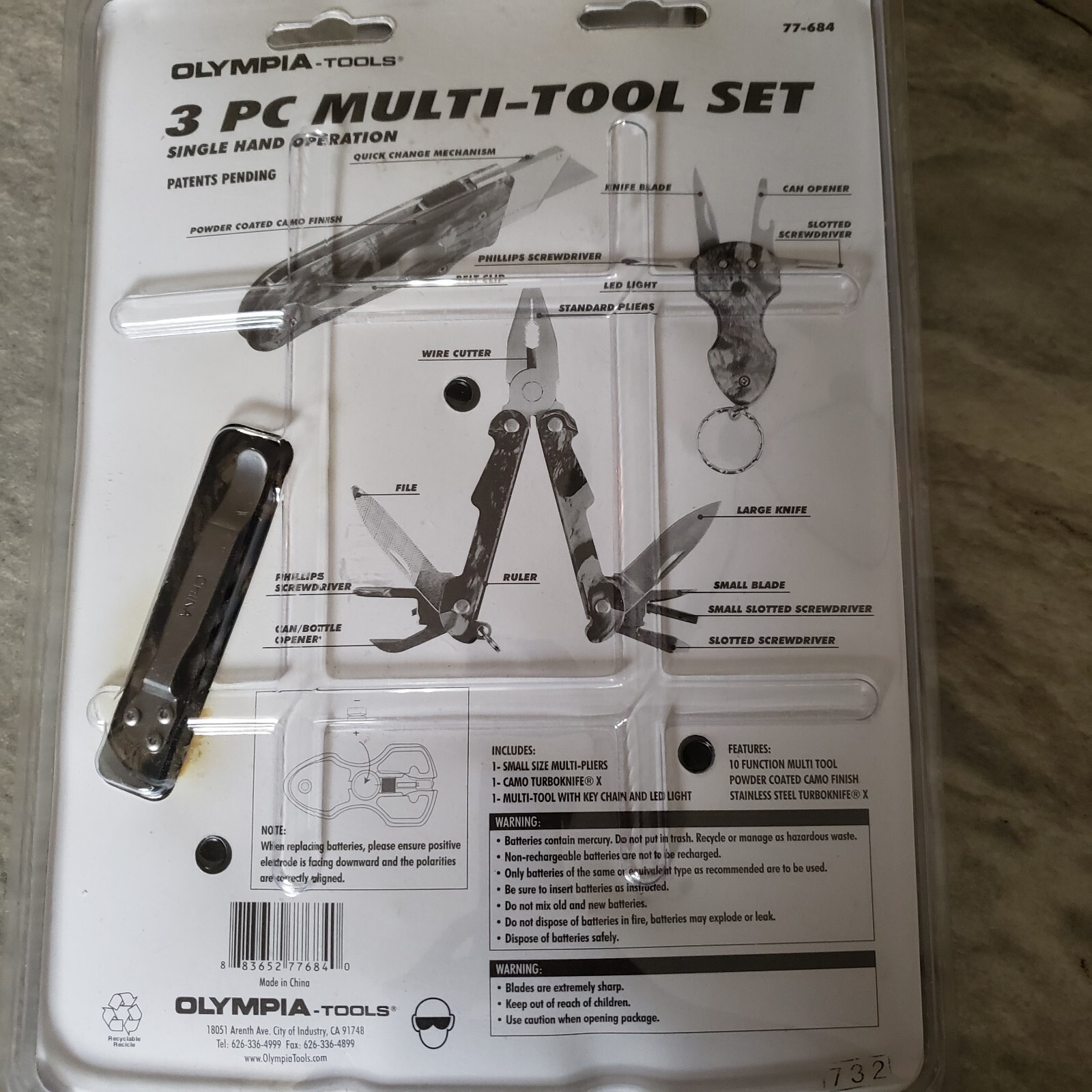 3 Piece Multi-Tool Set Stainless Steel Olympia Tools Camouflage