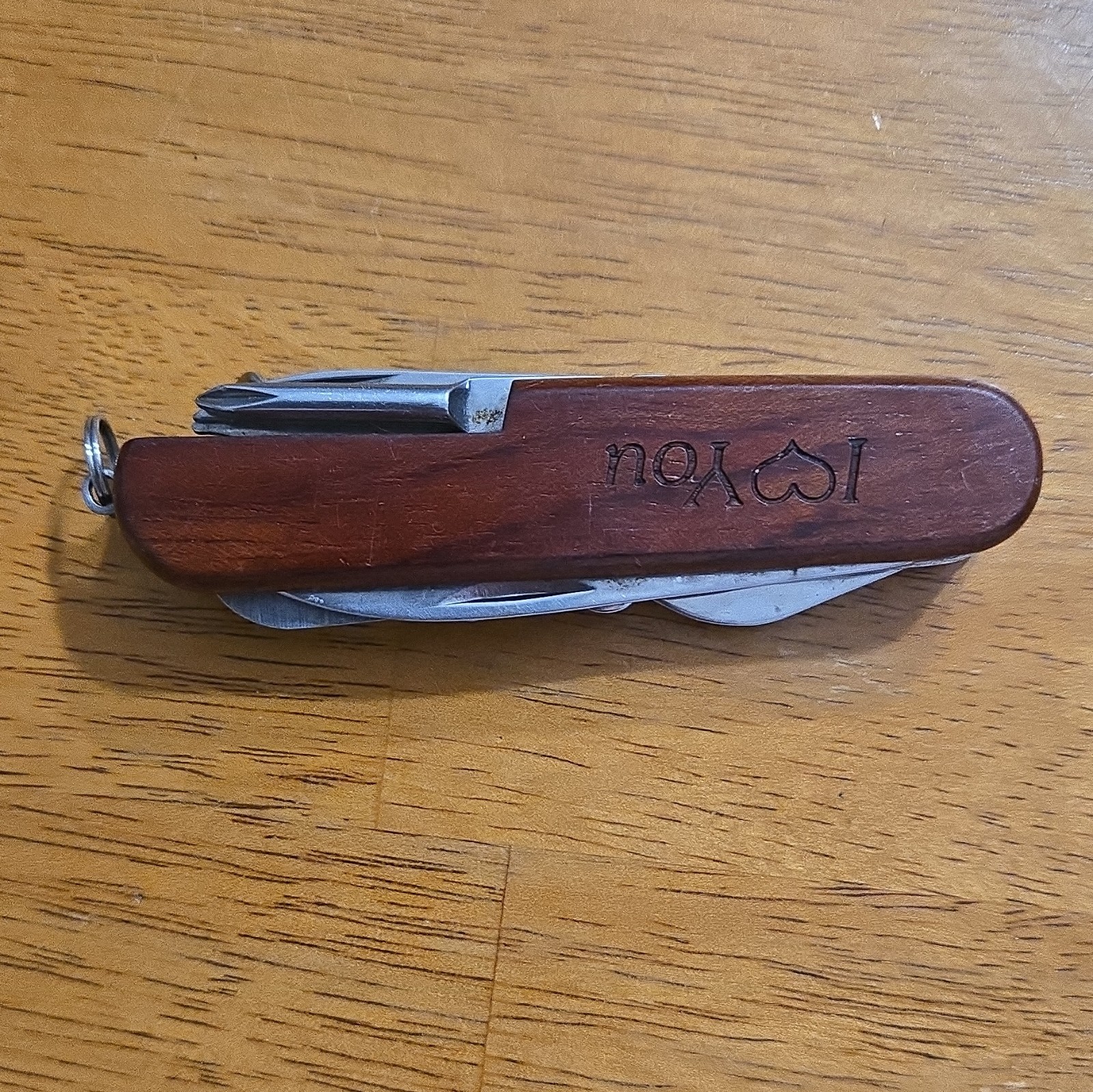 Wood Handle 5-in-1 Multi-Tool Pocket Knife Corkscrew File Lanyard Ring