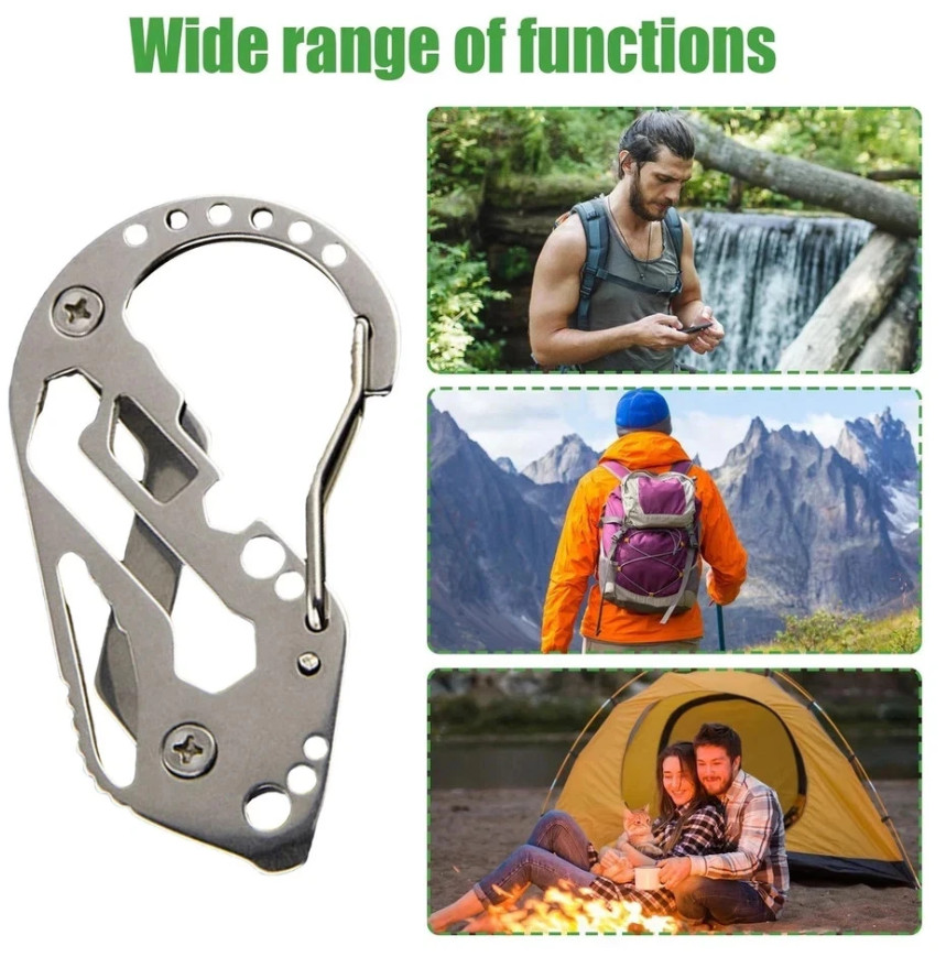 Stainless Multi Tool EDC Pocket Survival Carabiner Screwdriver Keychain Wrench**