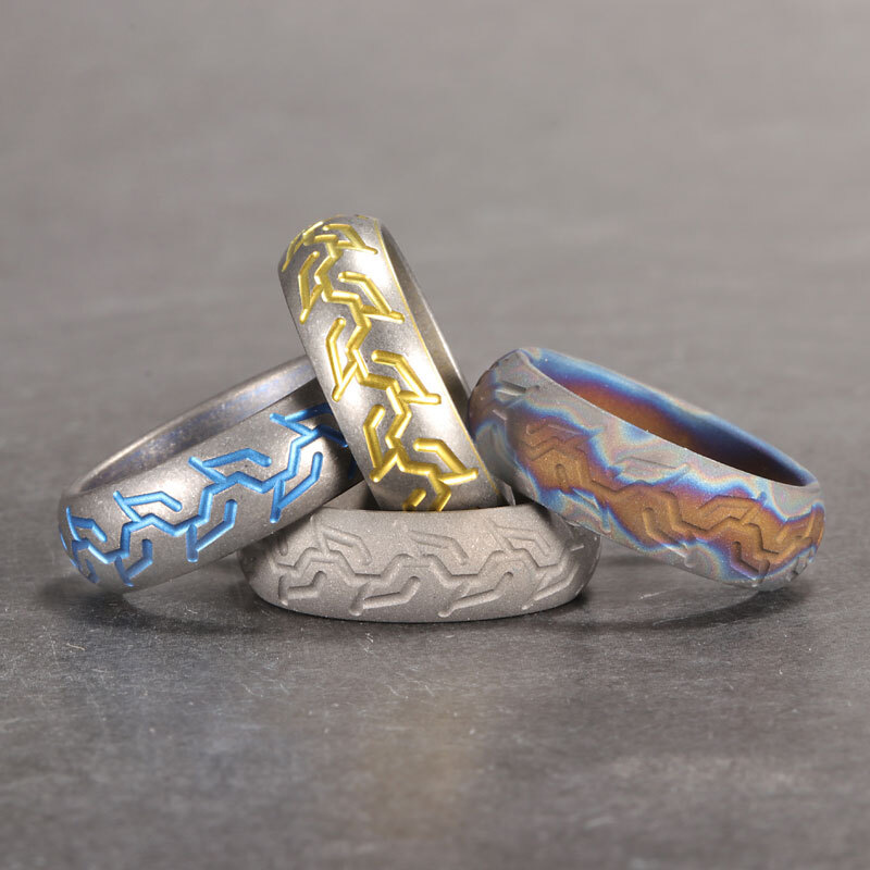 TC4 Titanium Alloy Tire pattern Finger Ring Necklace Pendant bead Decorative EDC