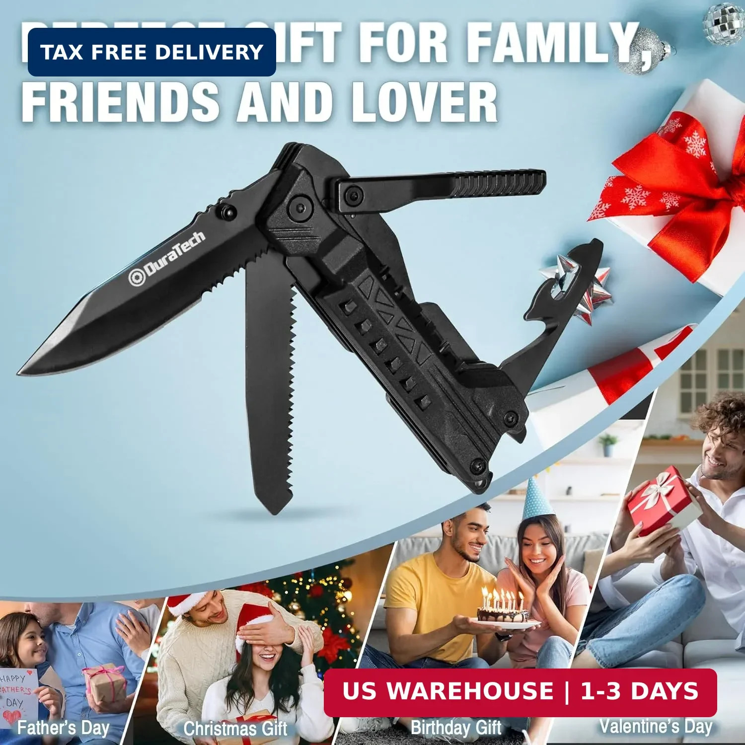 DURATECH 20 in 1 Multitool with Safety Locking, Gift for Men Dad, with Pocket Kn