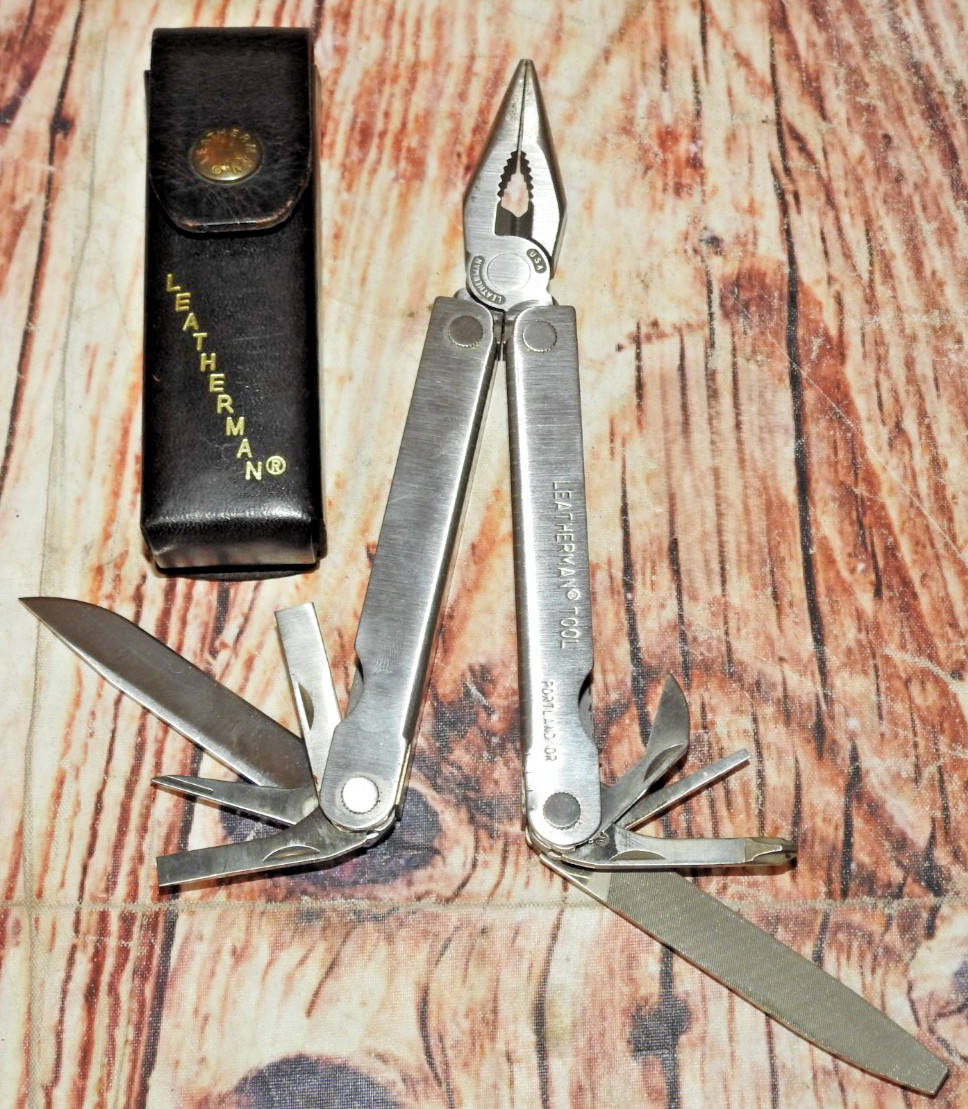 VTG Vintage Leatherman Tool 9 Multitool With Original Leather Sheath