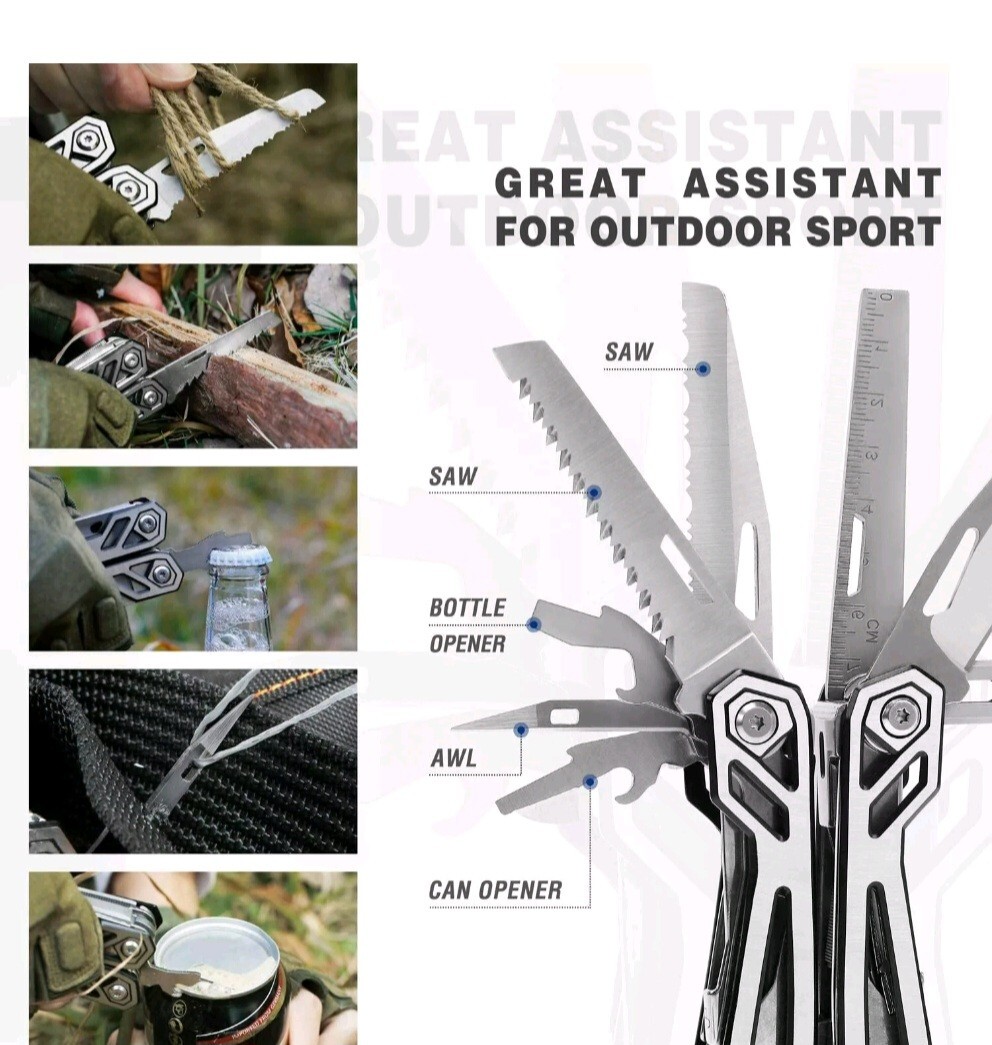 MOSSY OAK Multitool, 21-in-1 Black/Stainless Steel Multi Tool Pocket Knife