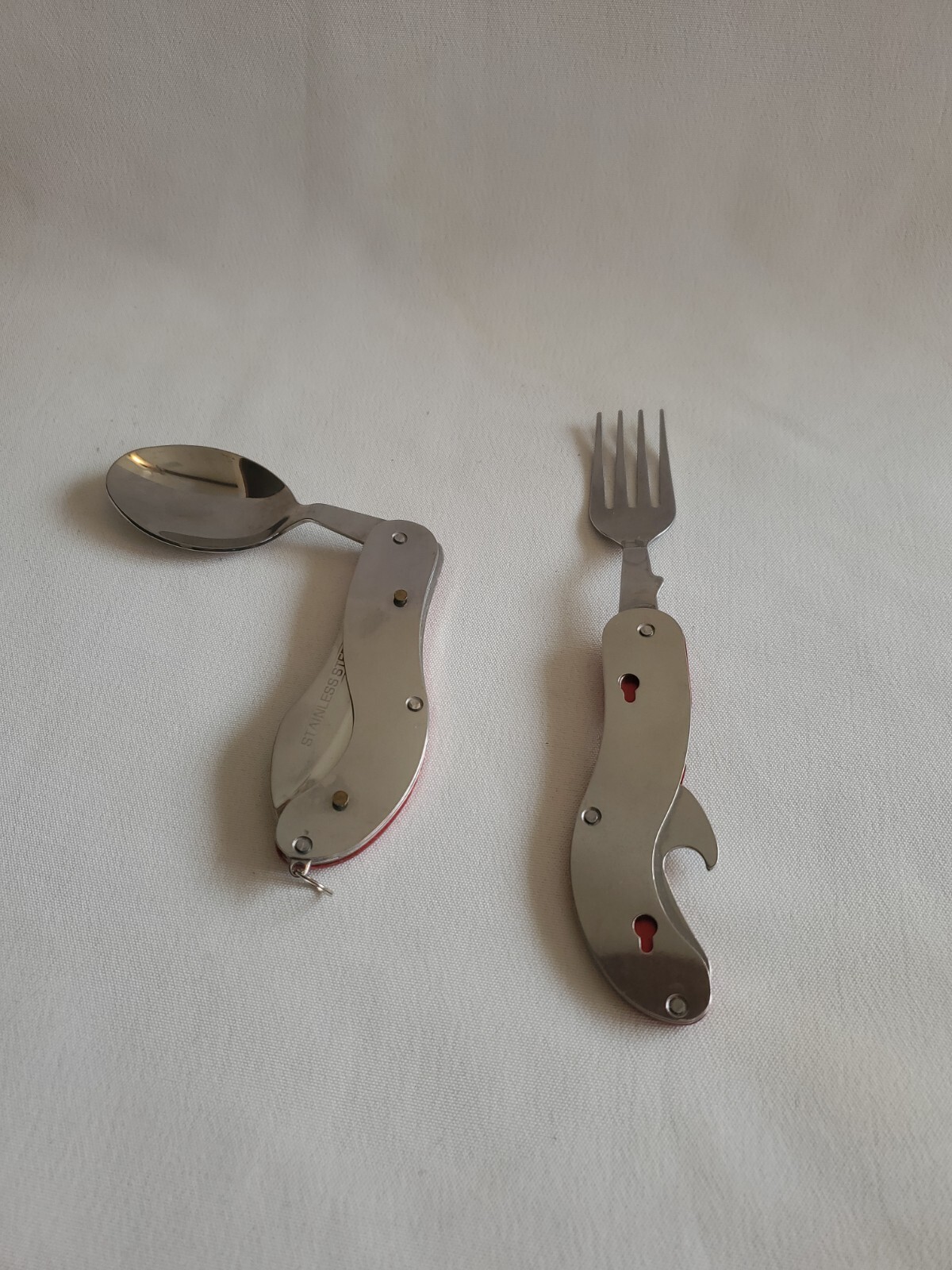 3 in 1 Foldable Camping Hiking Picnic Cutlery Fork Spoon Bottle Opener 2 Pieces