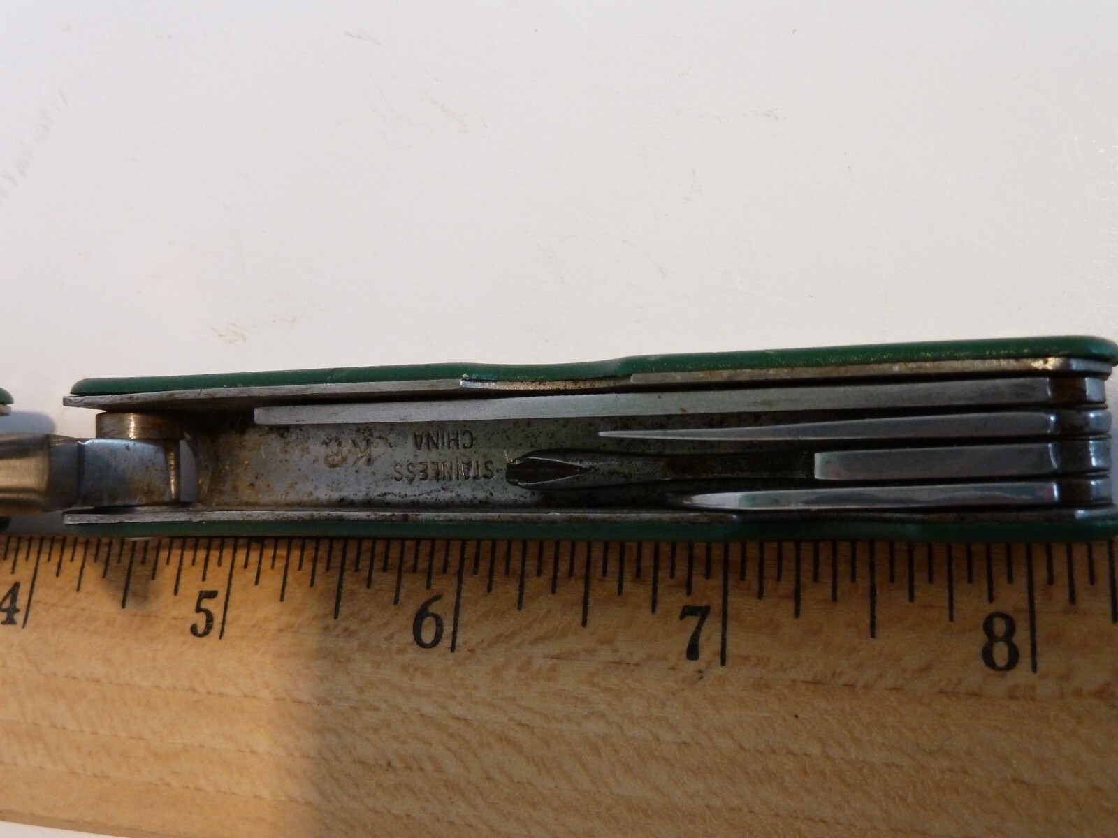 Green Plastic Handle Stainless Steel Multitool Marked KR