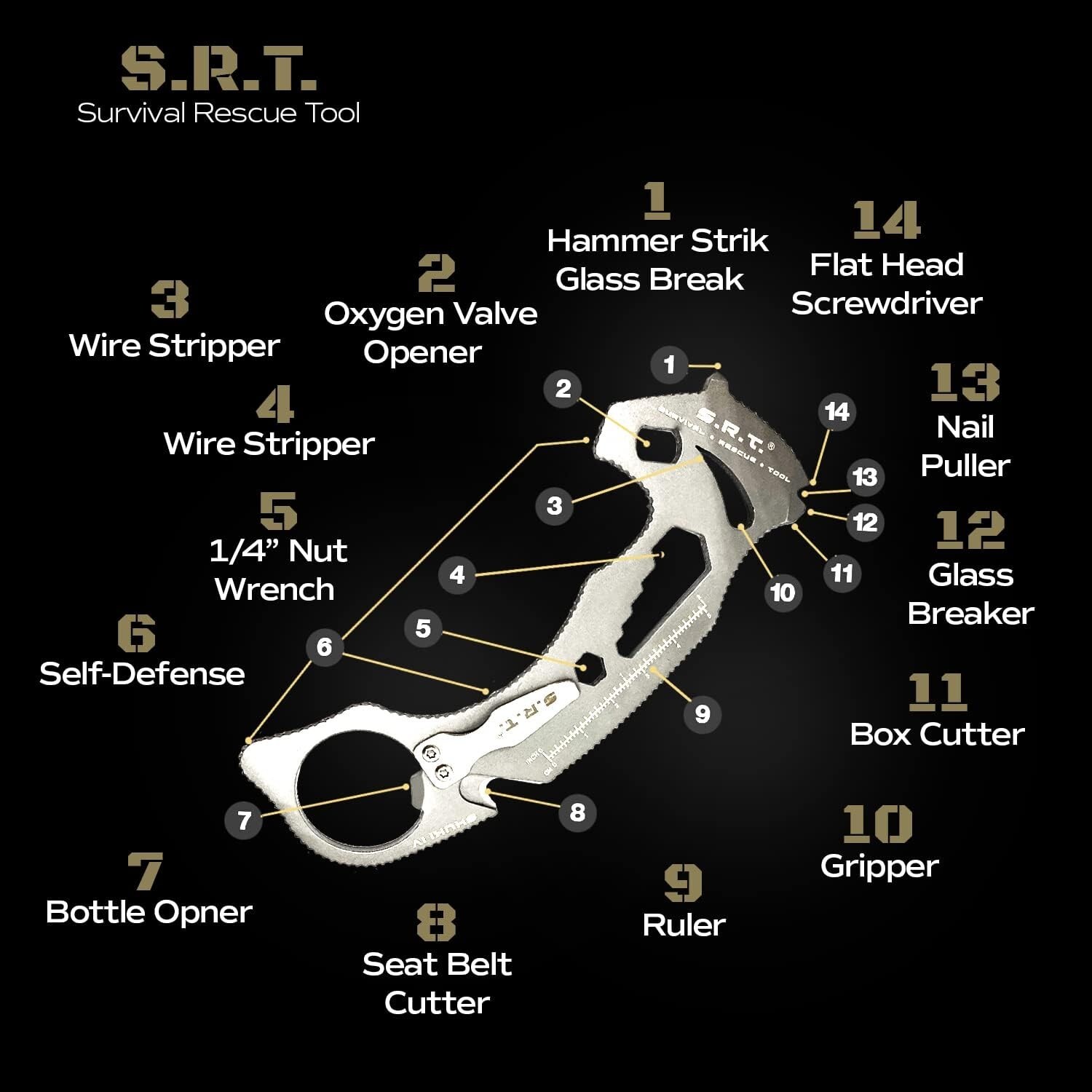 Survival Rescue Tool – 14 Function Premium Rescue Multitool for Everyday Carr…