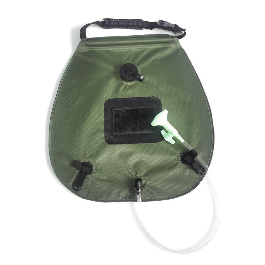20L Solar Powered Outdoor Camping Shower Bag Heat Absorbing Green Black