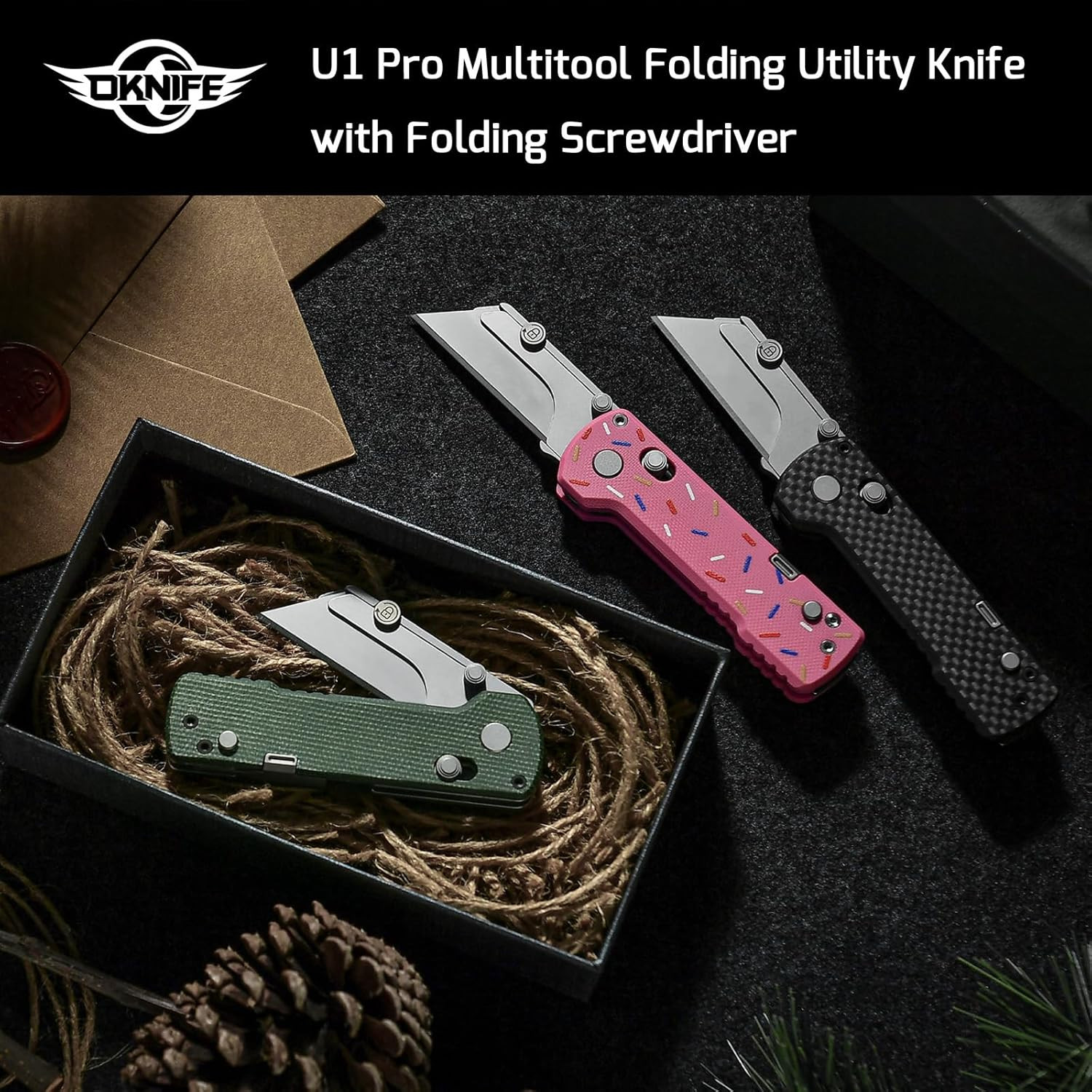 OKNIFE U1 Pro Multitool Folding Utility Knife with Folding Screwdriver, Quick Ch