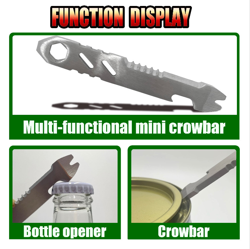 1pc Mini Stainless Steel EDC Crowbar Multi-Function Allen Wrench Bottle Opener