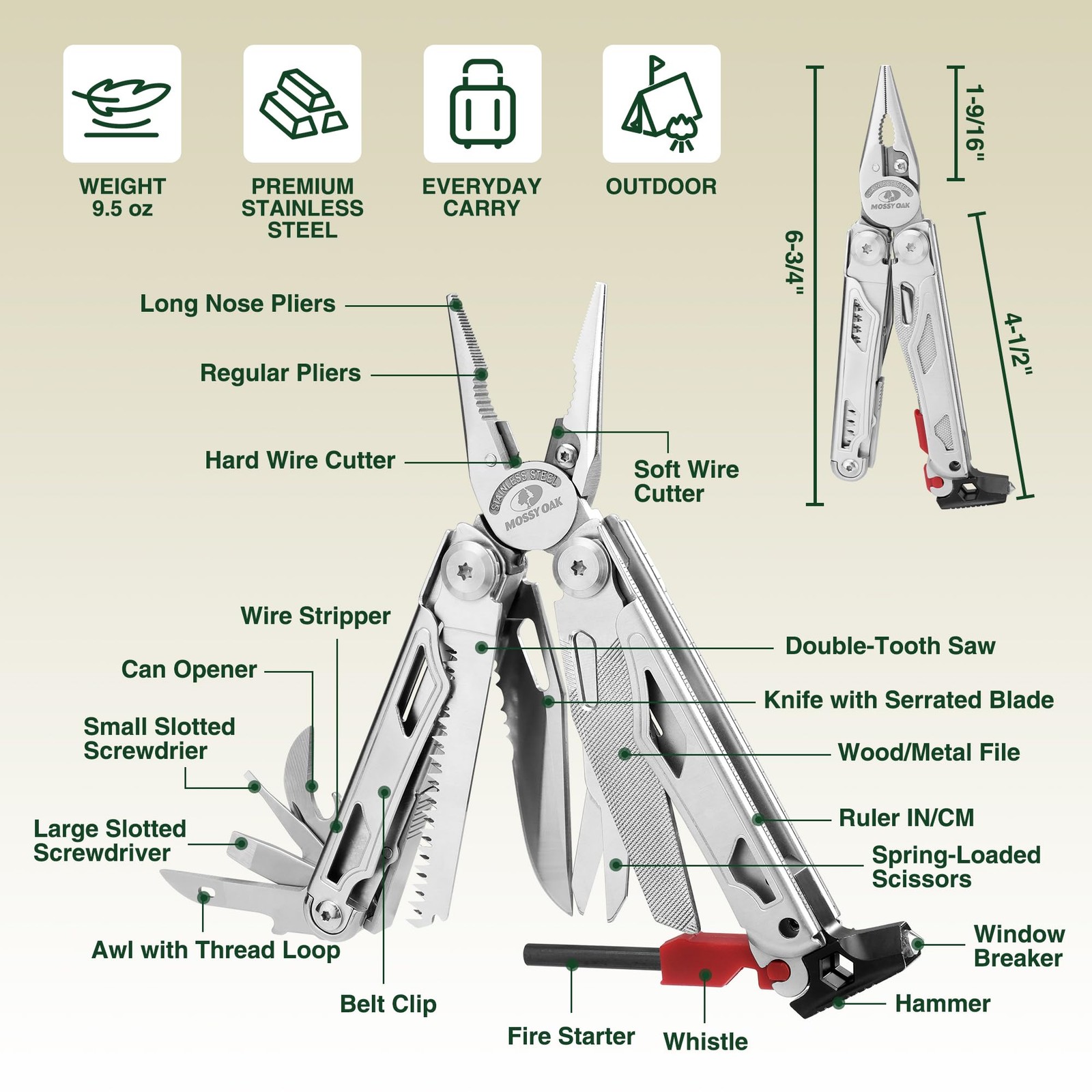 Multitool, 19-in-1 Stainless Steel Multi Tool Pliers, Self-locking EDC Gear w…