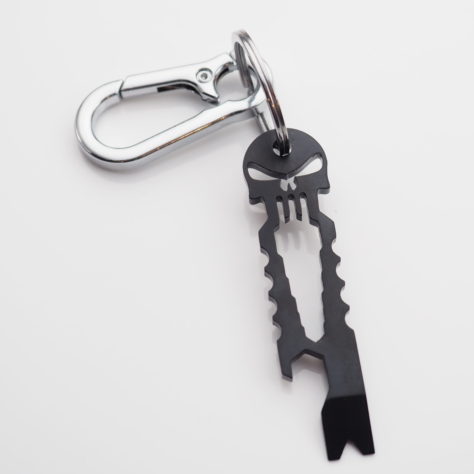Skull Keychain Crowbar Screwdriver Hex Wrench Carabiner Clip Opener EDC – Black