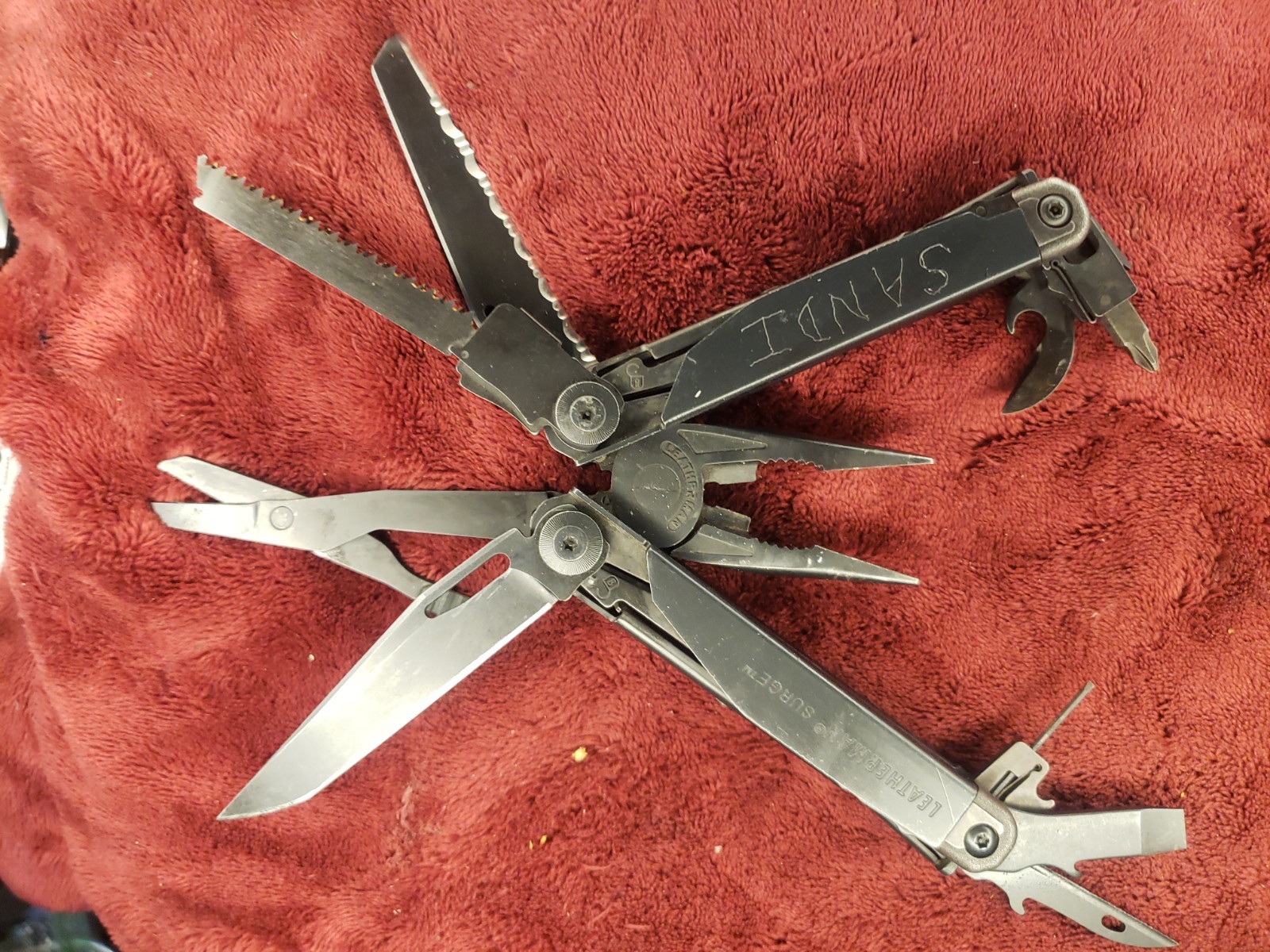 Leatherman Surge Black Multi Tool with Saw not File SANDI Engraved