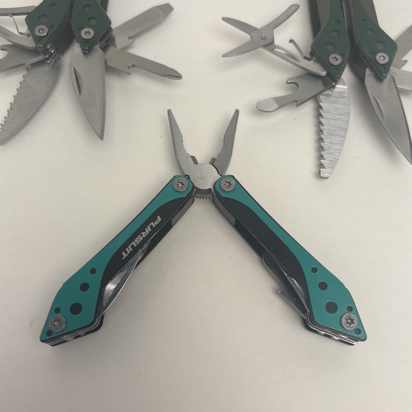 LOT of 3 Cabela/Pursuit Green 7-in-1 Small Multi-Tool Camp Hike Fish Hunt
