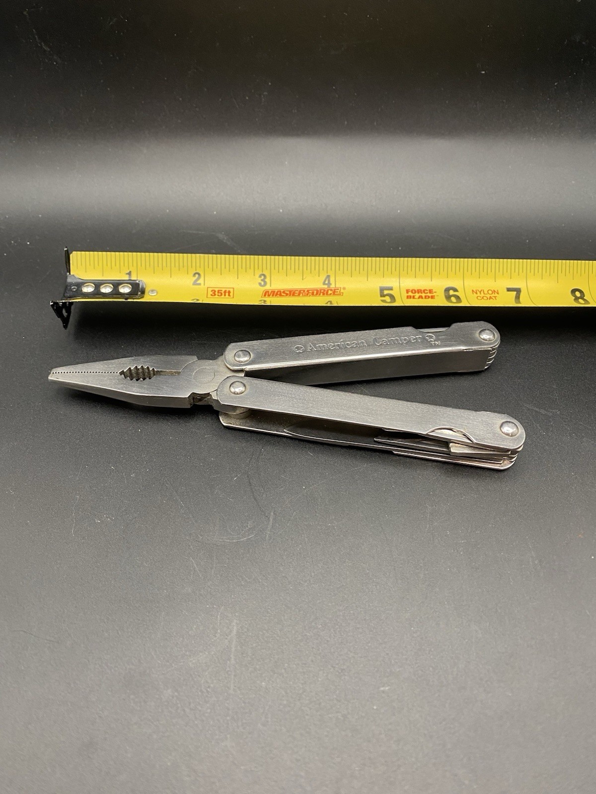 VTG American Camper Stainless Steel Multi Tool Foldable W Brown Belt Case Sheath