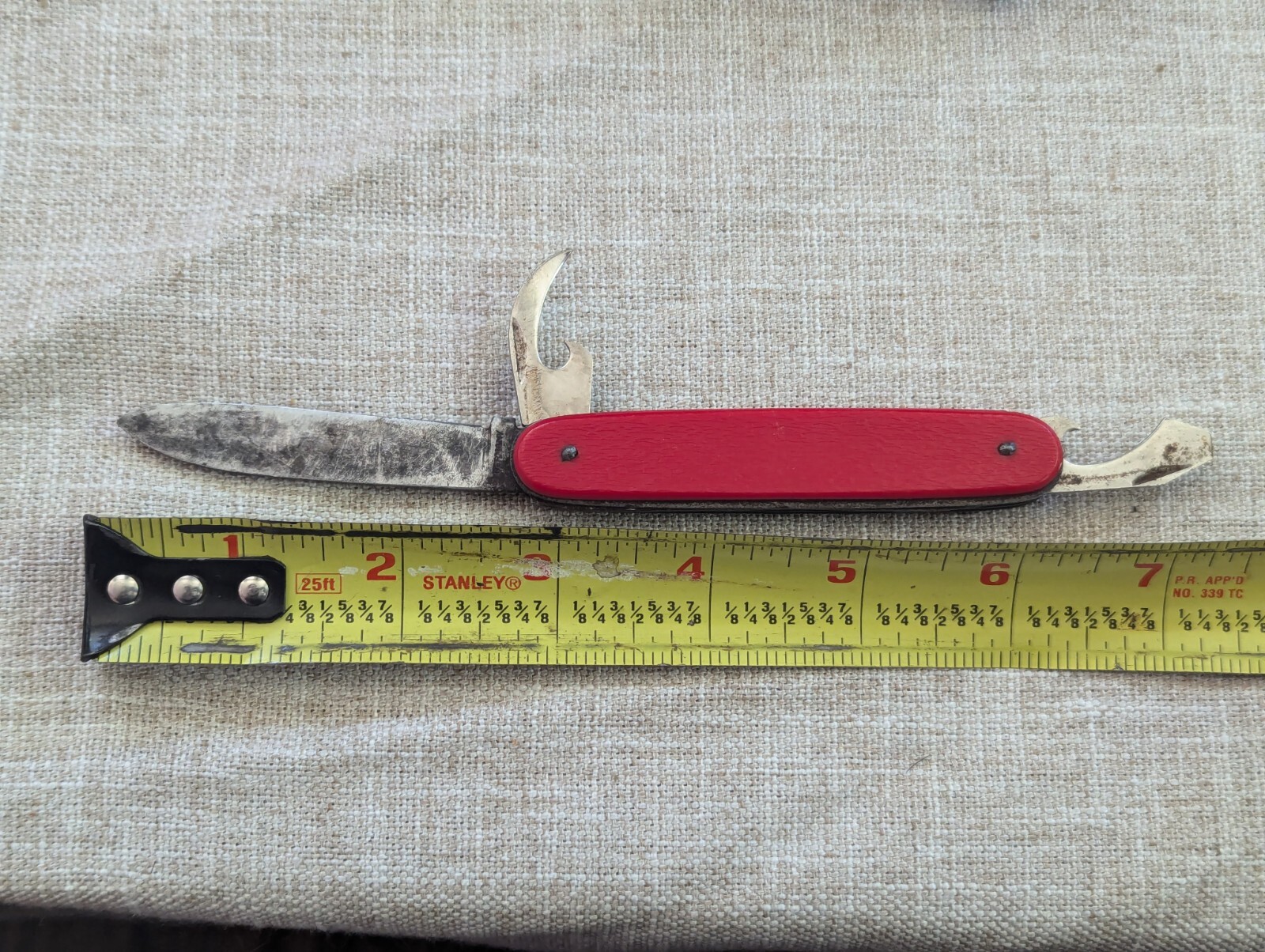 Vintage German 3-Tool Multitool Pocket Knife Carbon Steel Red 3.5″ Plastic Scale
