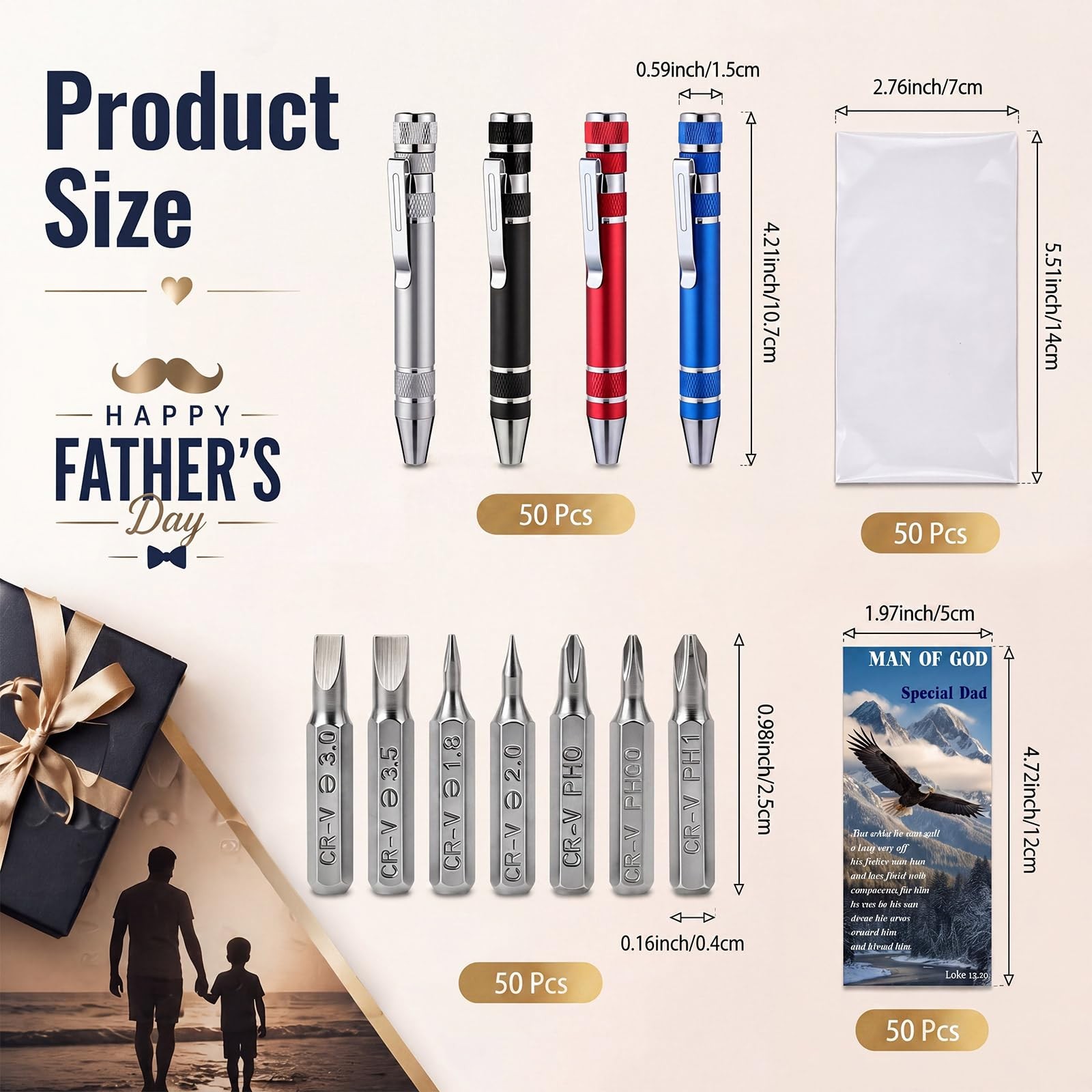 50 Set Fathers Day Church Gifts Bulk Man of God 8 in 1 Multi Tool Pen Christi…