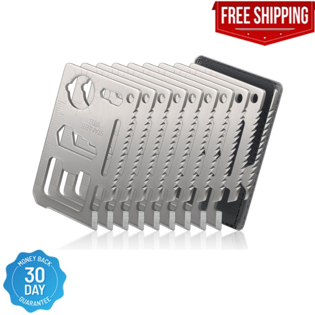 10 Pack 11-in-1 Credit Card Multitool Survival Pocket Tool for Men Silver Set