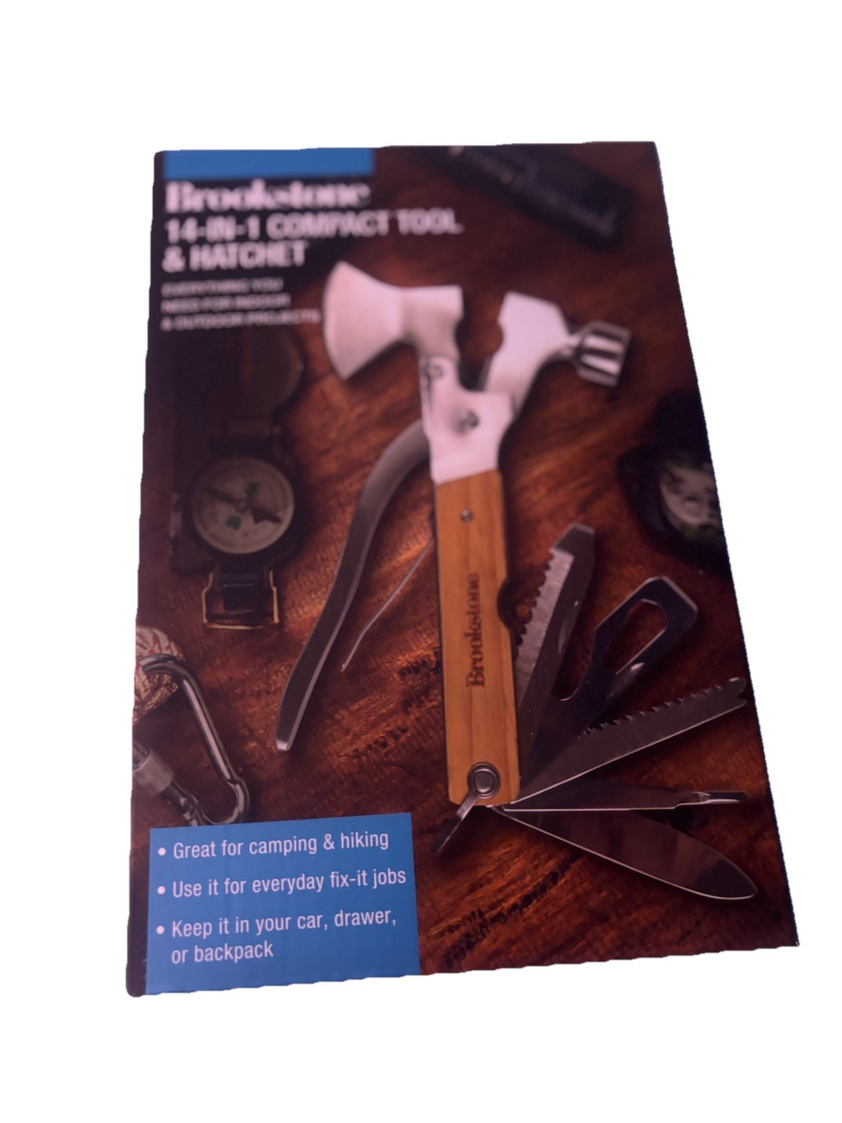 Brookstone 14-in-1 Compact Tool Hatchet Hammer Utility Knife NEW Open Box