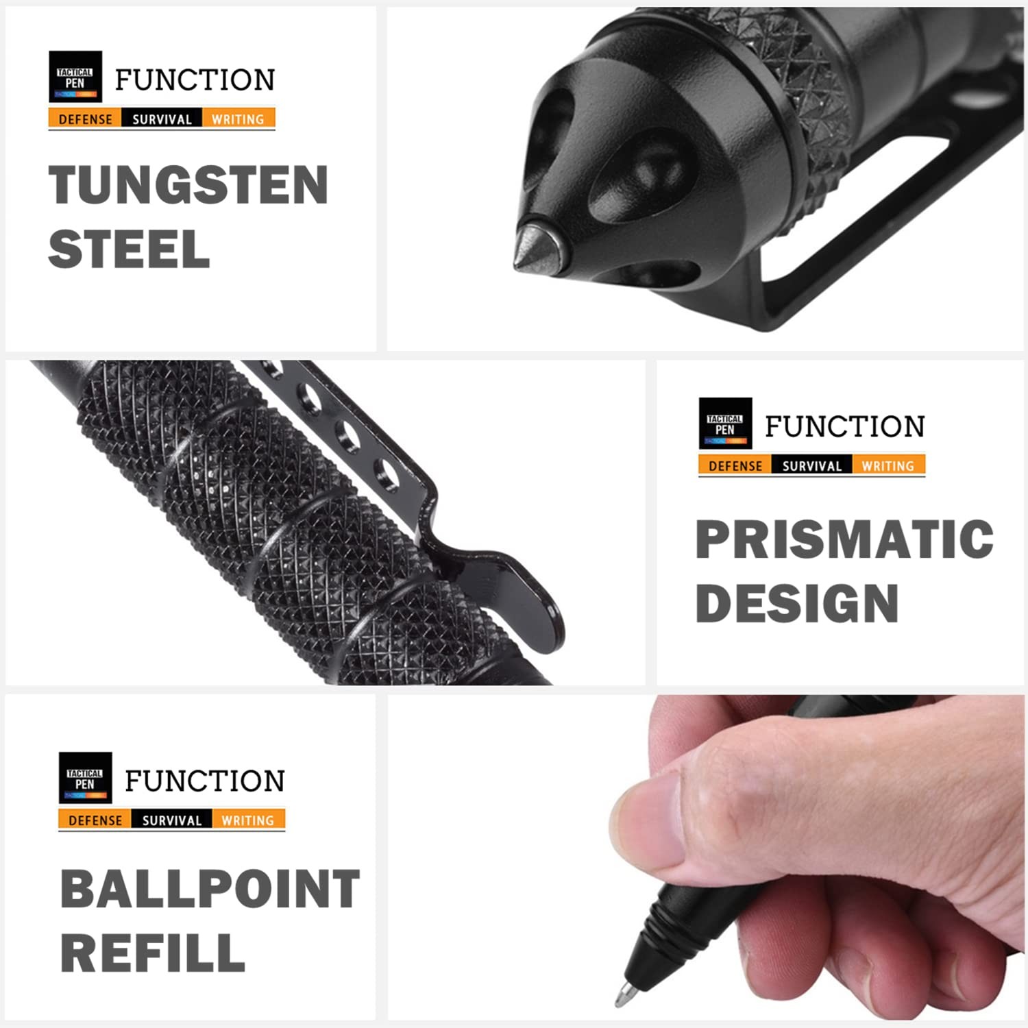 Tactical Pen 2 Pack Tungsten Steel Military Glass Breaker Self Defense 8 Refills