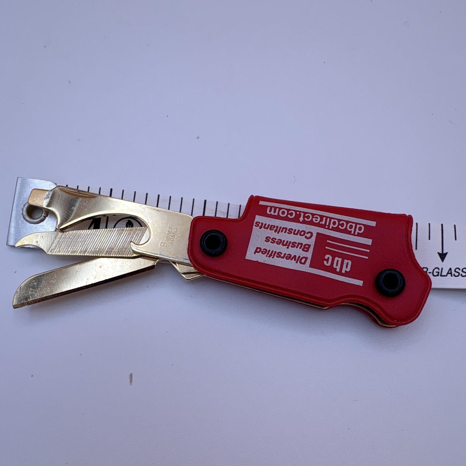 Bassett Red Multi-Tool File Bottle Opener Screwdriver 2in Metal Straight Edge