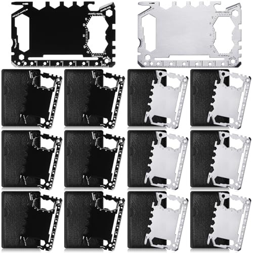 12 Pcs Credit Card Wallet Multitool 46 in 1 Metal Black, Silver Classic Style