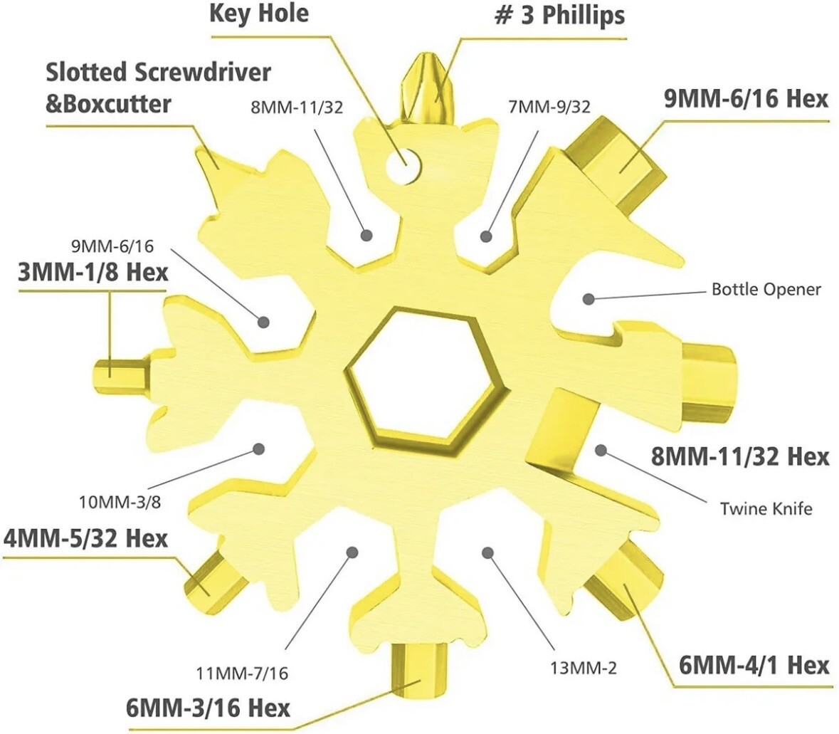 9pcs 18-in-1 Snowflake Multi-Tool Stainless Steel Multitool Screwdriver Opener