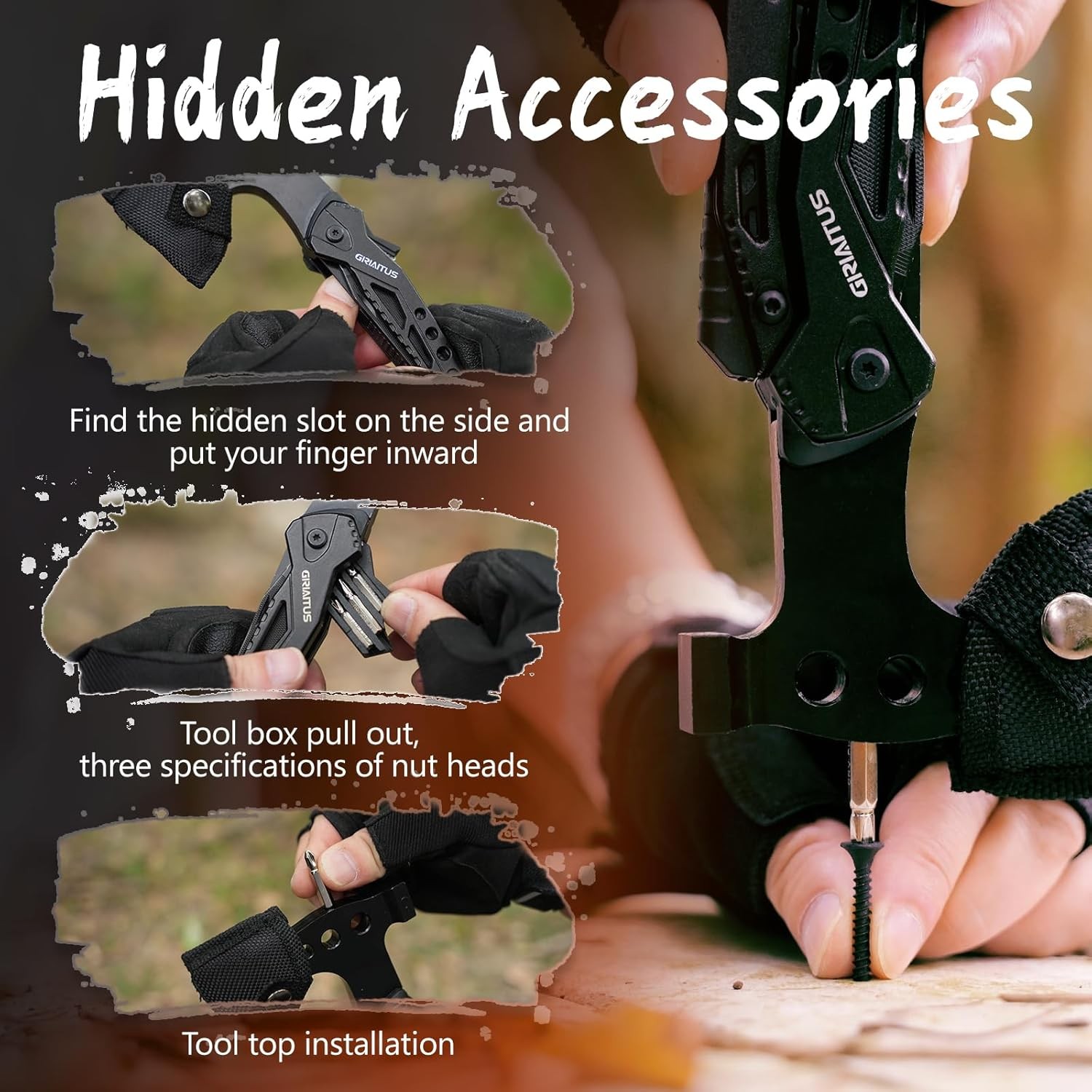 Camping Multitool Accessories Gifts for Men Dad 16 in 1 Upgraded Multi Black
