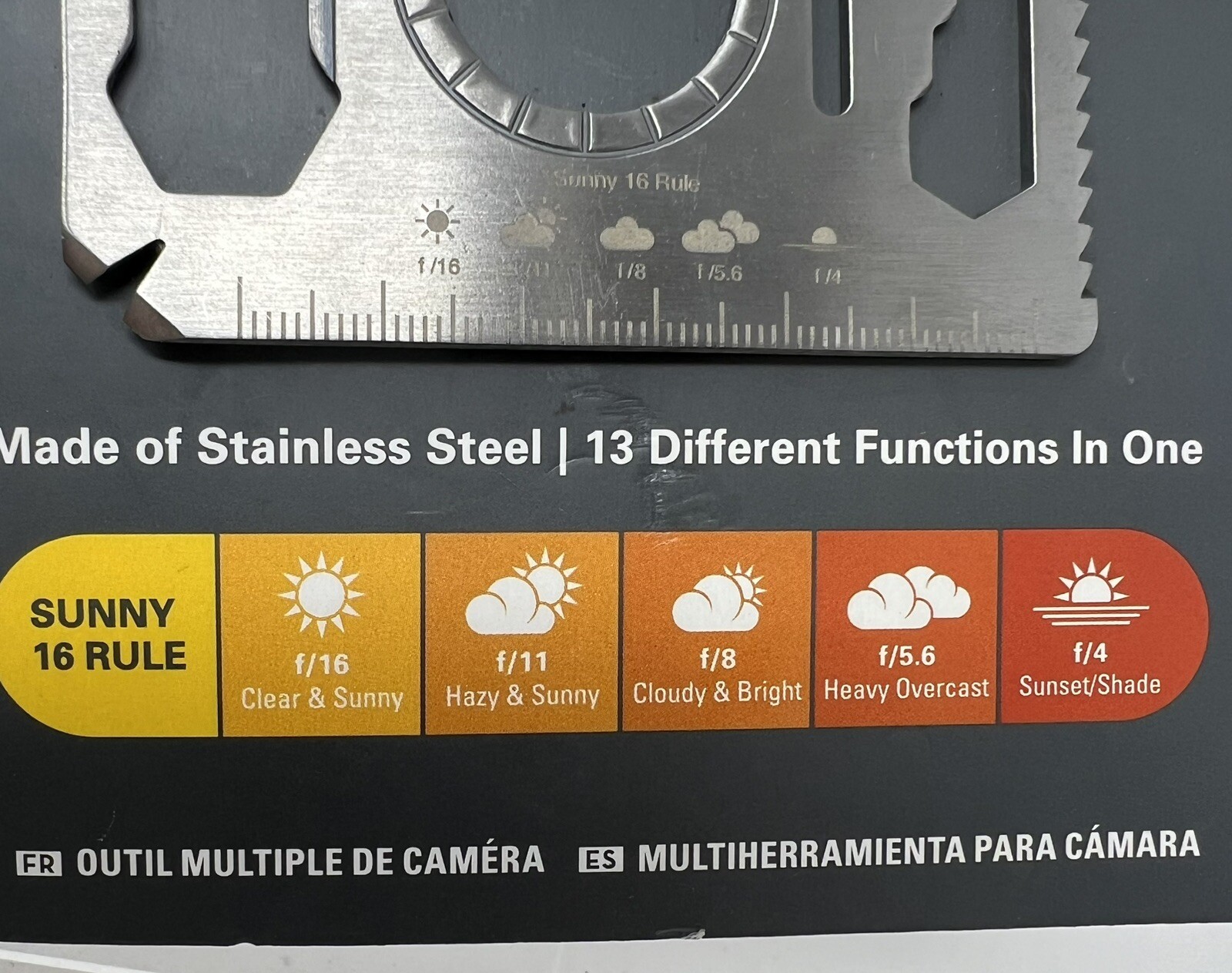 Kikkerland Multi-Tool Camera-Shaped 13 Function Wallet Size Stainless CD550