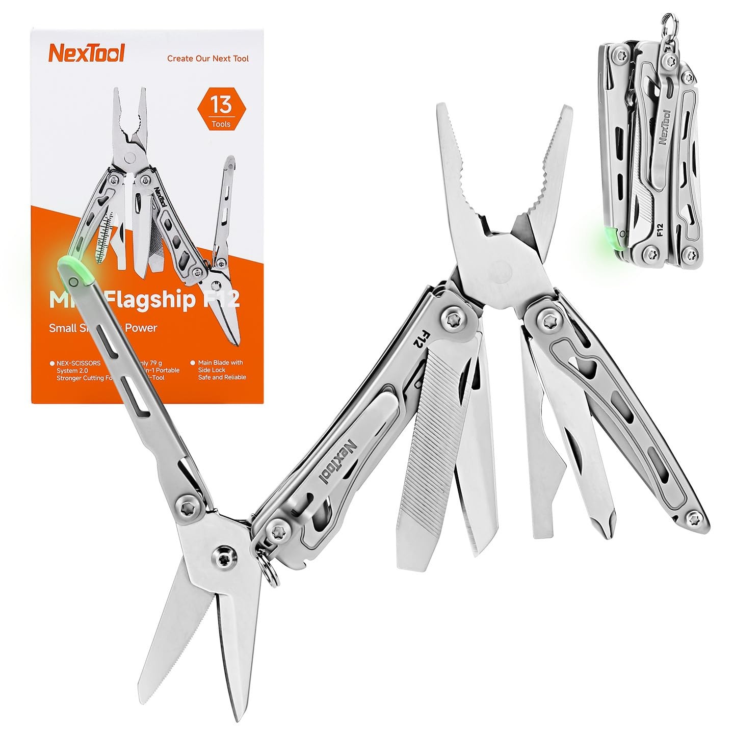 F12 Mini Multitool, 13-in-1 Keychain Multitool with Serrated Scissors, File a…