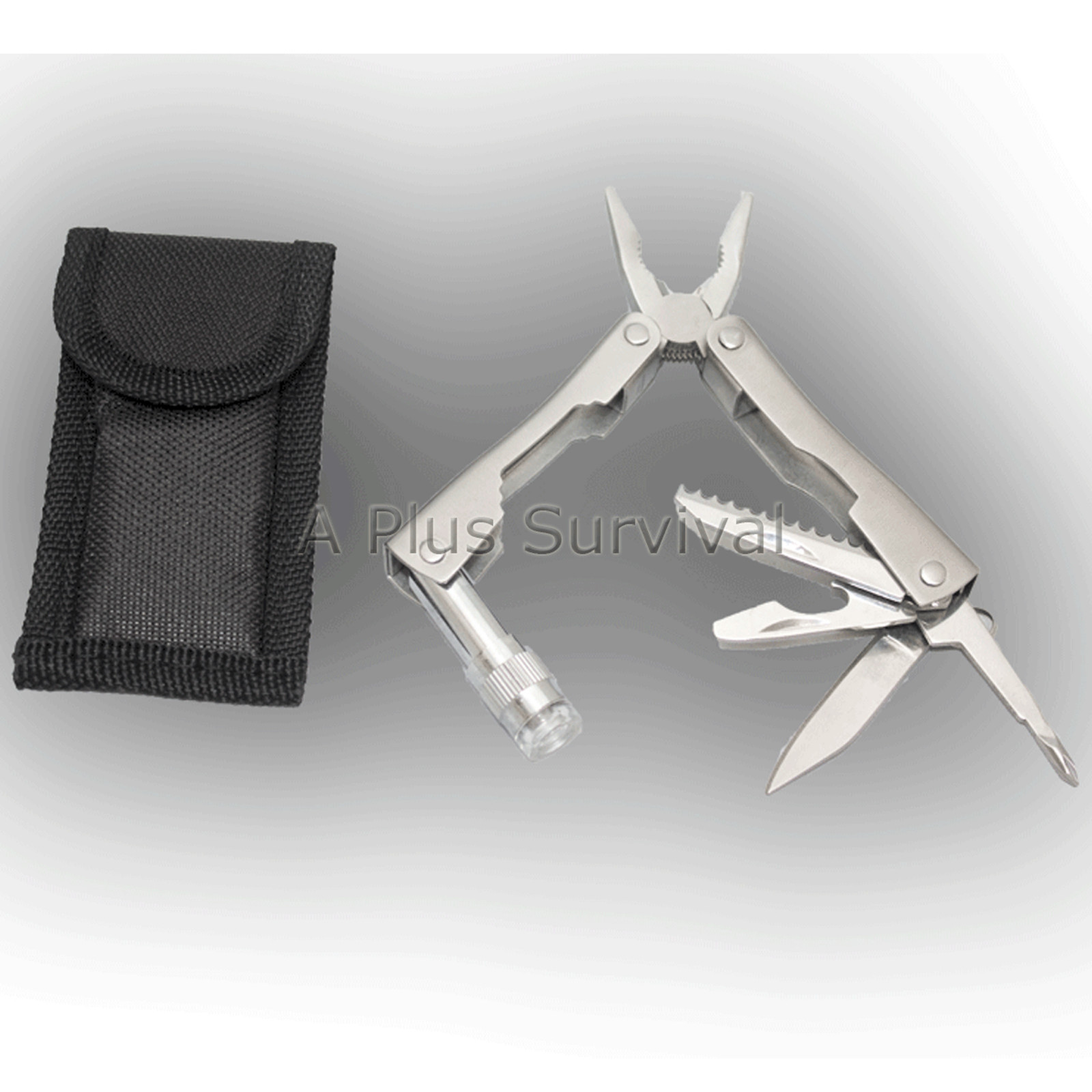 2 Pack Survival Multi Tool LED Light Knife Saw Screwdriver Plier Sheath Kit