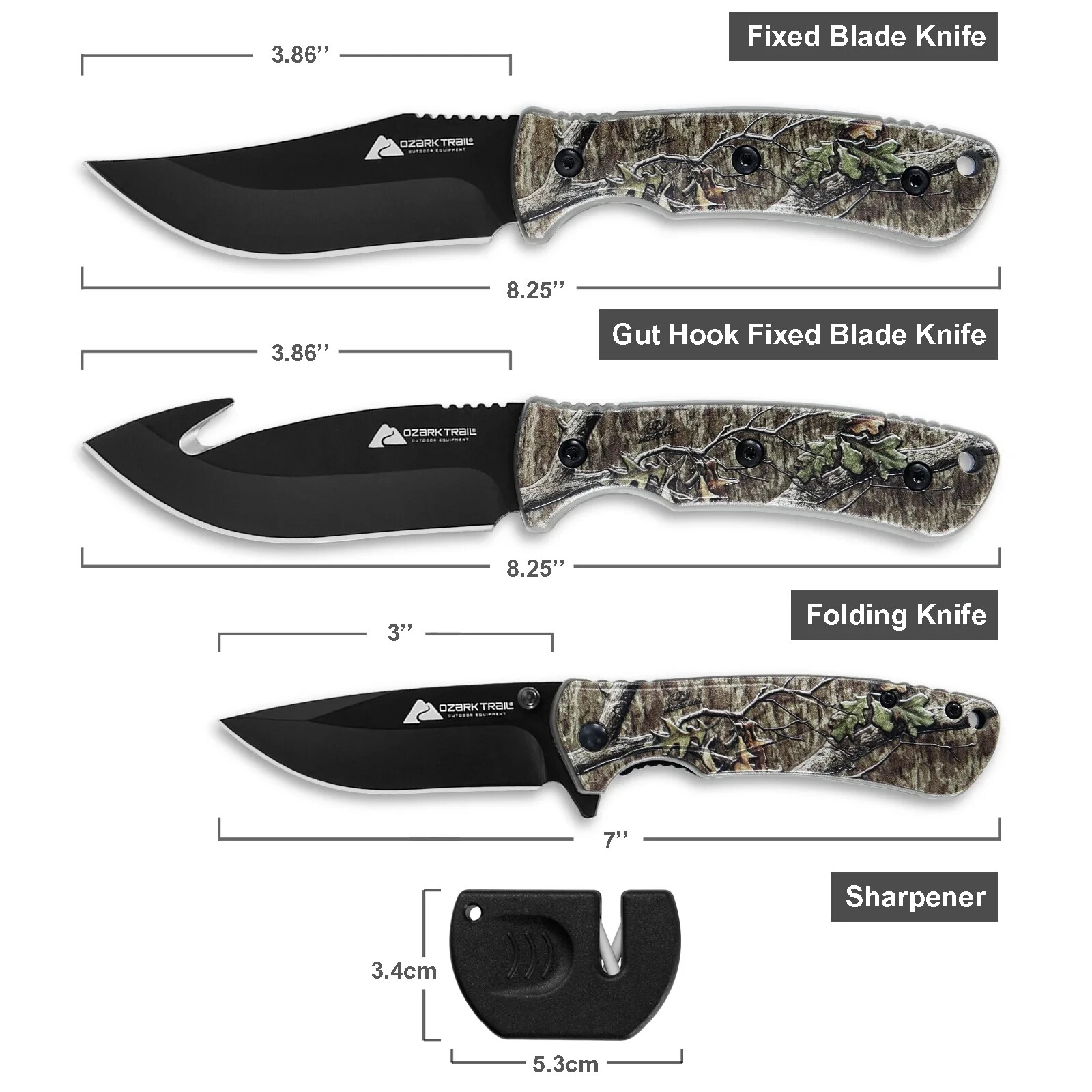 Ozark Trail 6 Pieces Hunting Knives Set 8.25 inch Fixed Blade Knife Manual Open