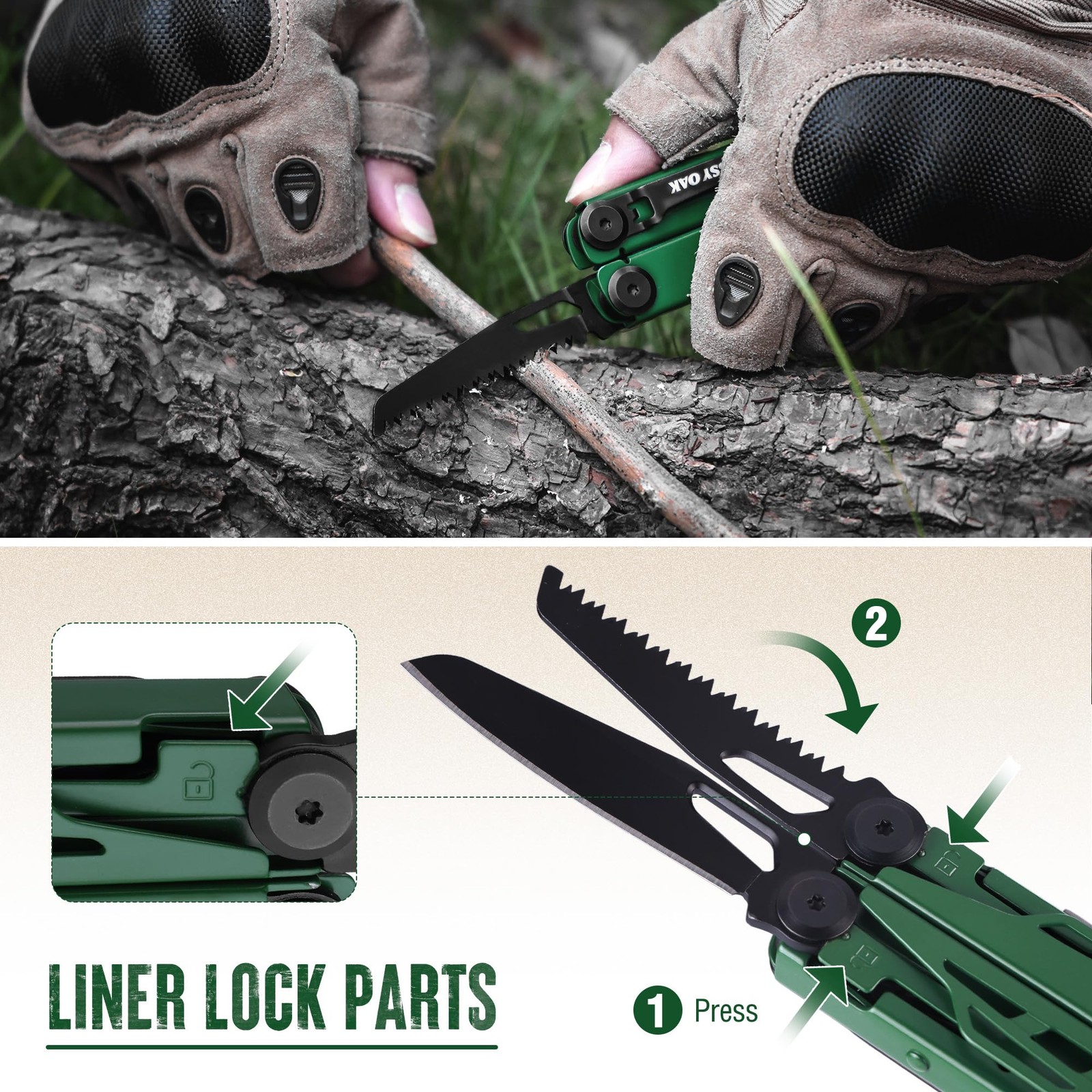 MOSSY OAK CNC-Machined Multitool Pliers, 27-in-1 Multi Tool with Pocket Green