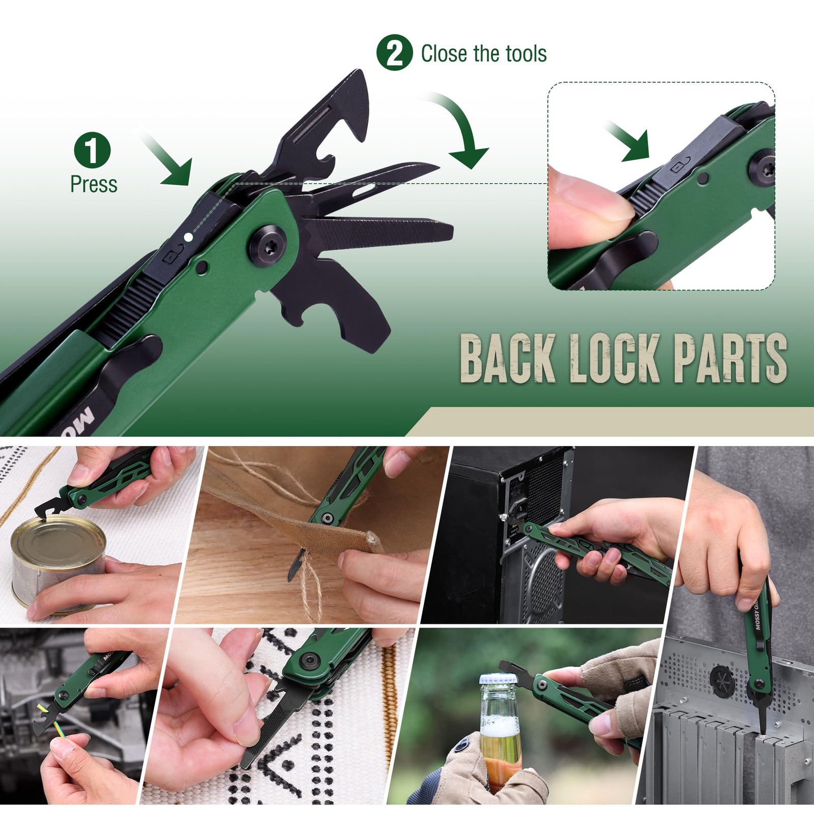 MOSSY OAK CNC-Machined Multitool Pliers, 27-in-1 Multi Tool with Pocket Green