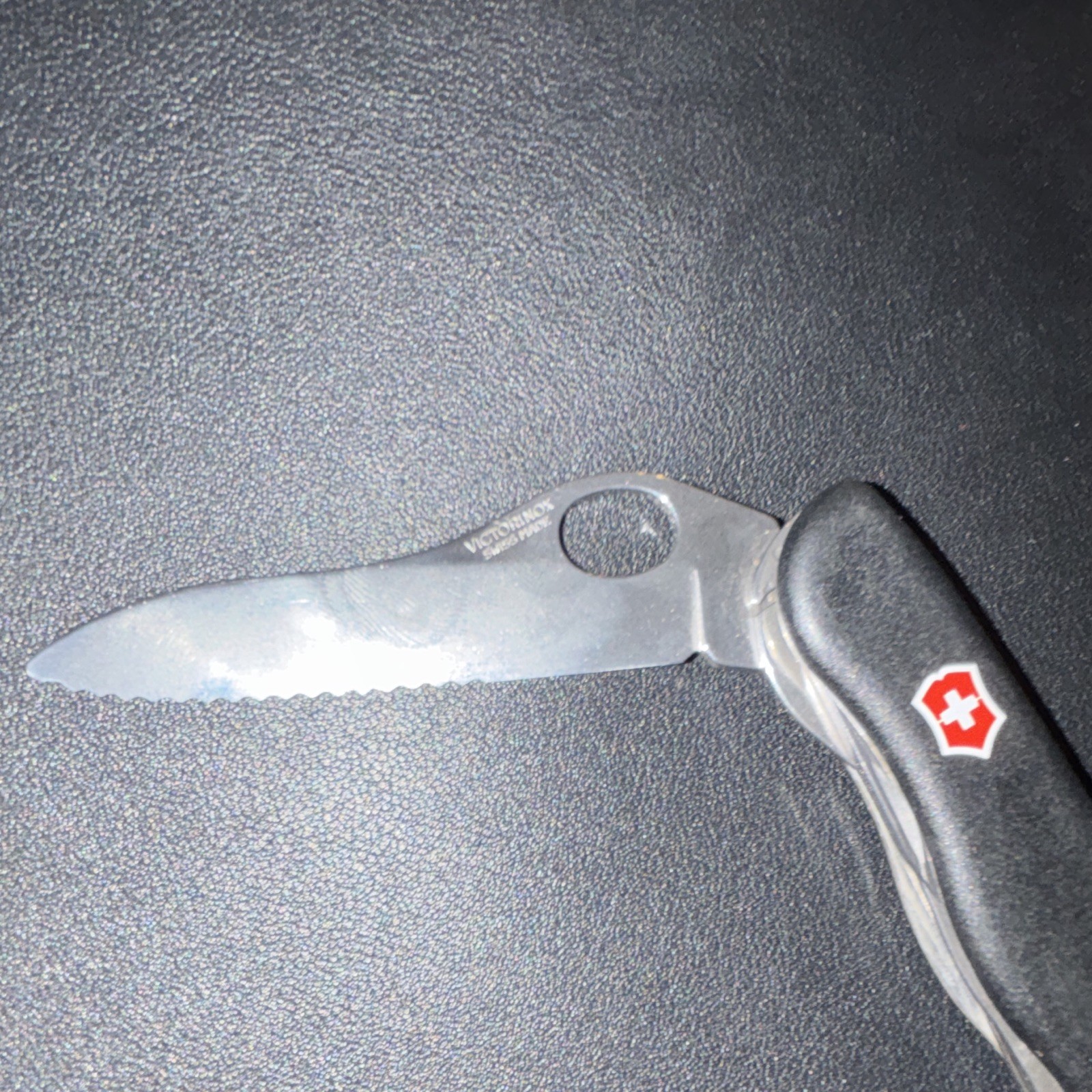 Victorinox Swiss Army Knife Multi-Tool 4 Tools Black Part Serrated Blade Lanyard