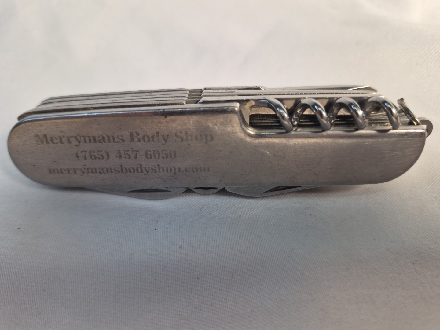 10 MULTI TOOL Silver VTG MERRYMANS Pocket Advertising Knife Army Camp Survival