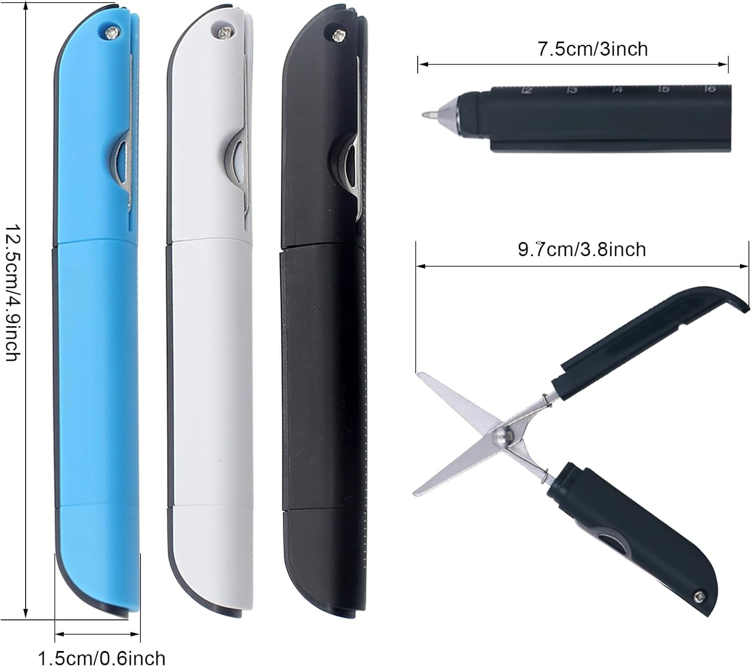 3Pcs Multi-Tool Pen with Scissors, Ruler, and Art Knife – Portable 4 in 1 Utilit