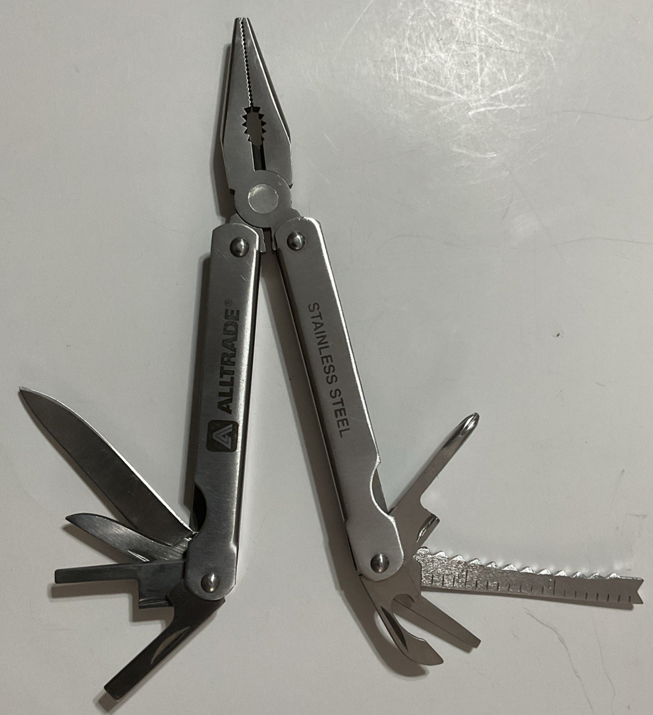 Alltrade Stainless Steel Multi-Tool With Brown Leather Case