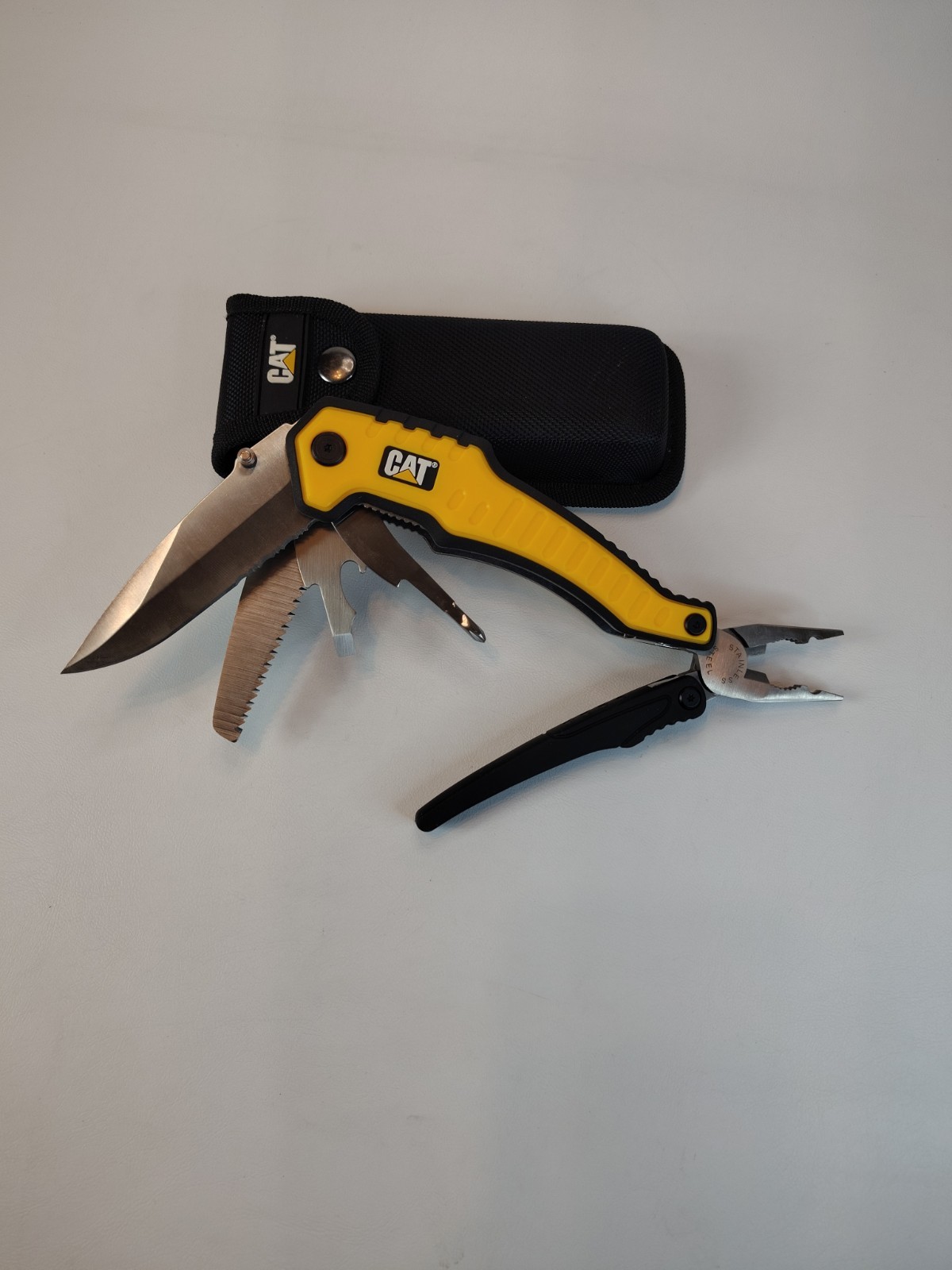 CAT Caterpillar 9-in-1 Multi Tool Folding Pliers Knife Saw Screwdriver w/ Pouch