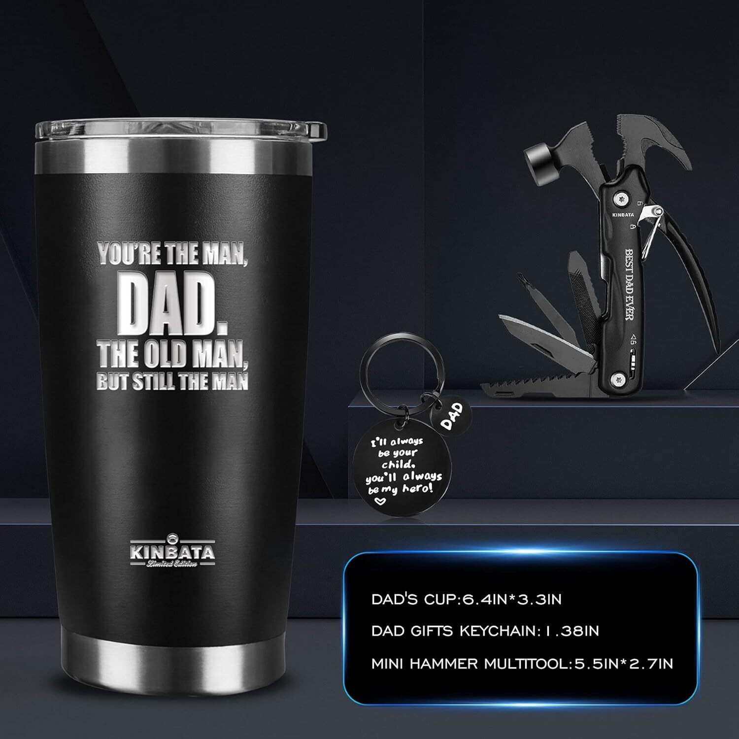 3 Piece Dad Multitool Set with Tumbler Keychain Perfect Gift for Dad
