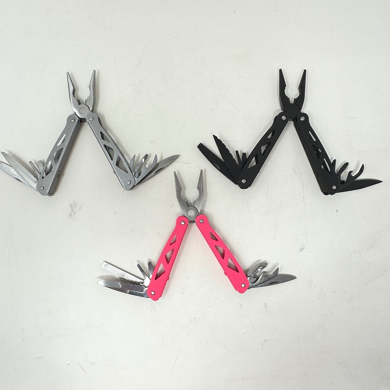 Ozark Trail 12 in 1 Multi Tool Set 3 Black Silver Pink Sheaths Outdoor Survival