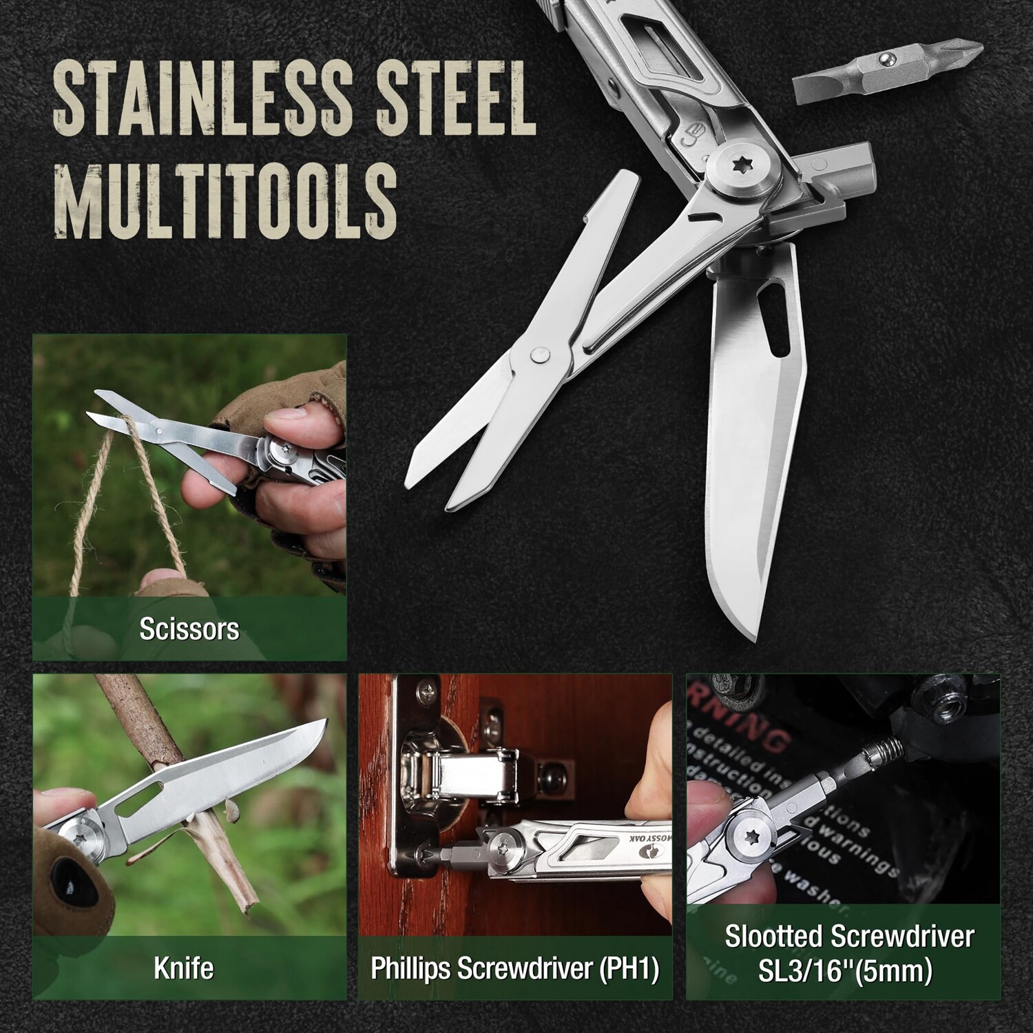 Mossy Oak 12-in-1 Multitool Folding Tool Multifunctional EDC Tool w/Belt Clip