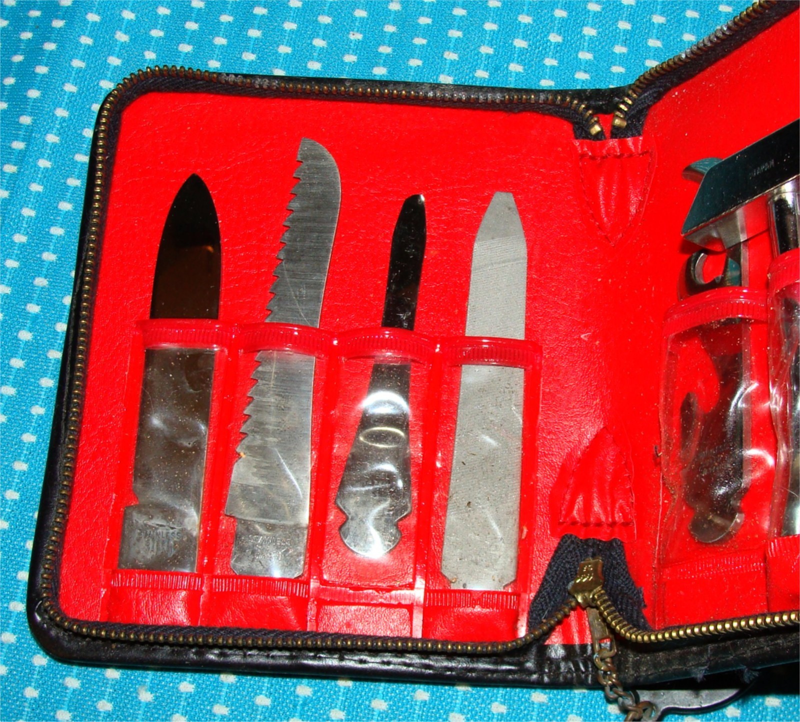 Vtg Barlow Japan Stainless Steel Multi Tool Set Kit 7 Piece Case T-190 Knife Saw