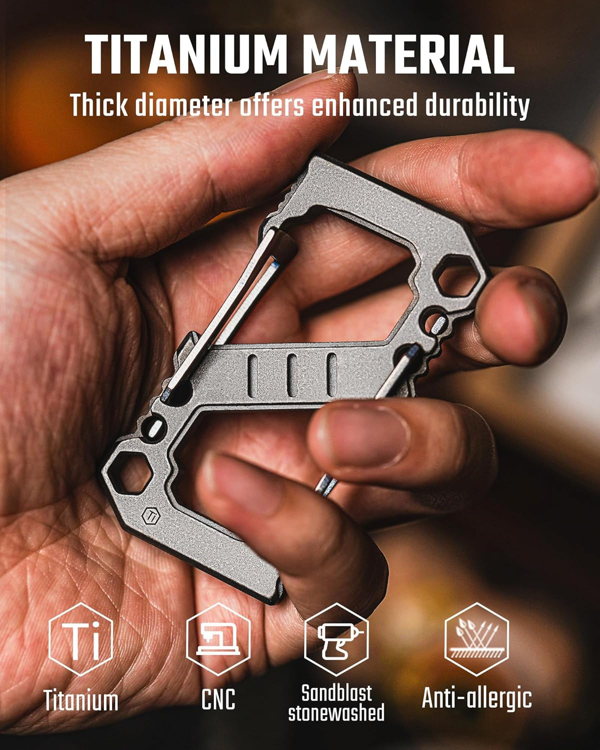 Titanium 3-in-1 Carabiner Multitool: Bottle Opener & Screwdriver Included