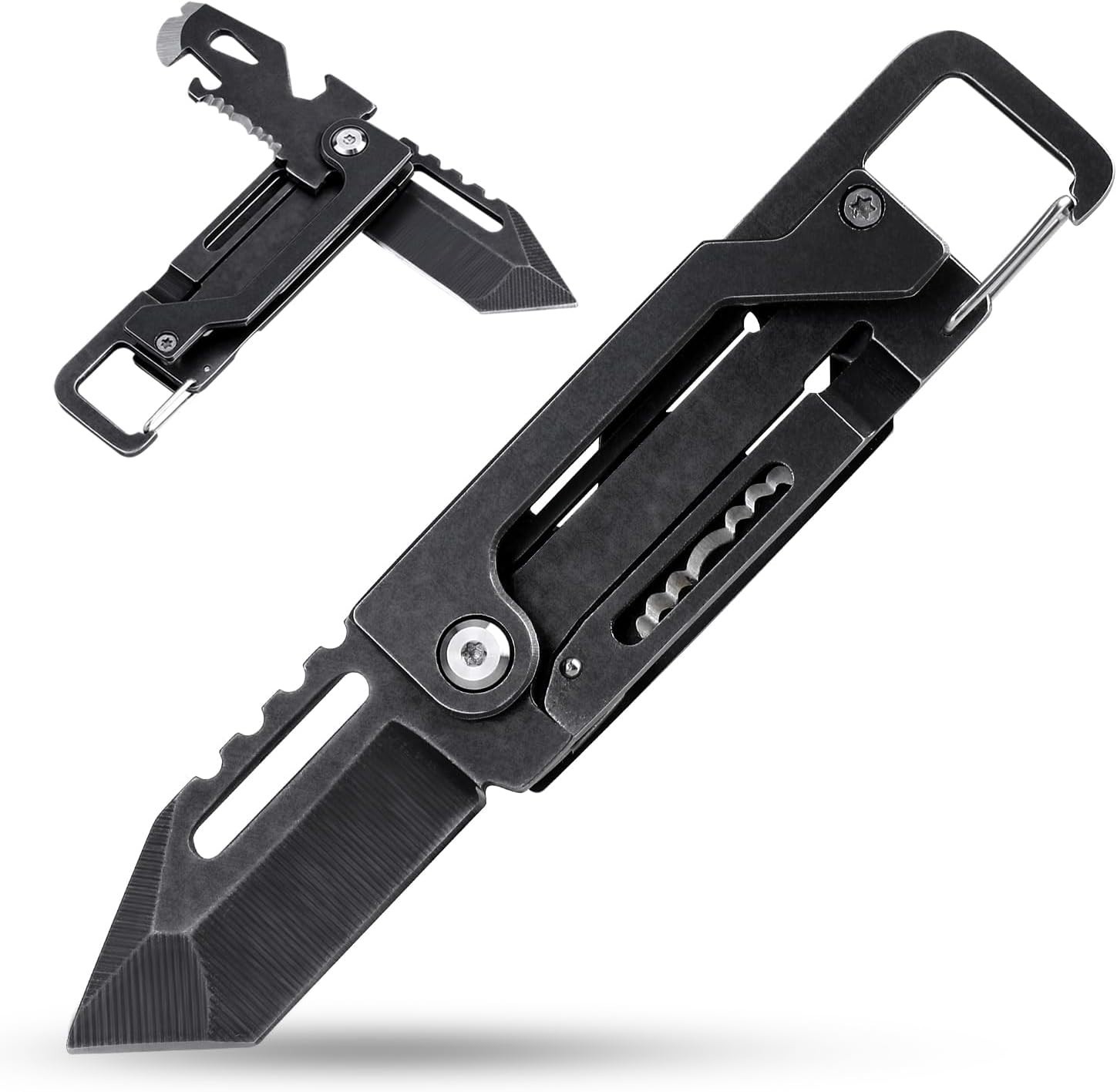 Stainless Steel 8-in-1 Keychain Knife with Sleek Carabiner Design