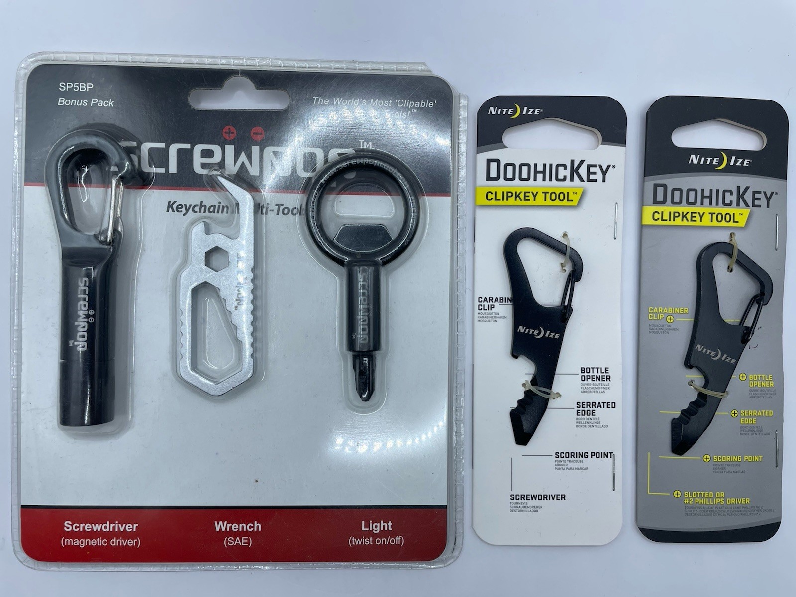 New SCREWPOP 3pc Keychain Multi Tool Flashlight NITE IZE DoohicKey CLIPKEY EDC