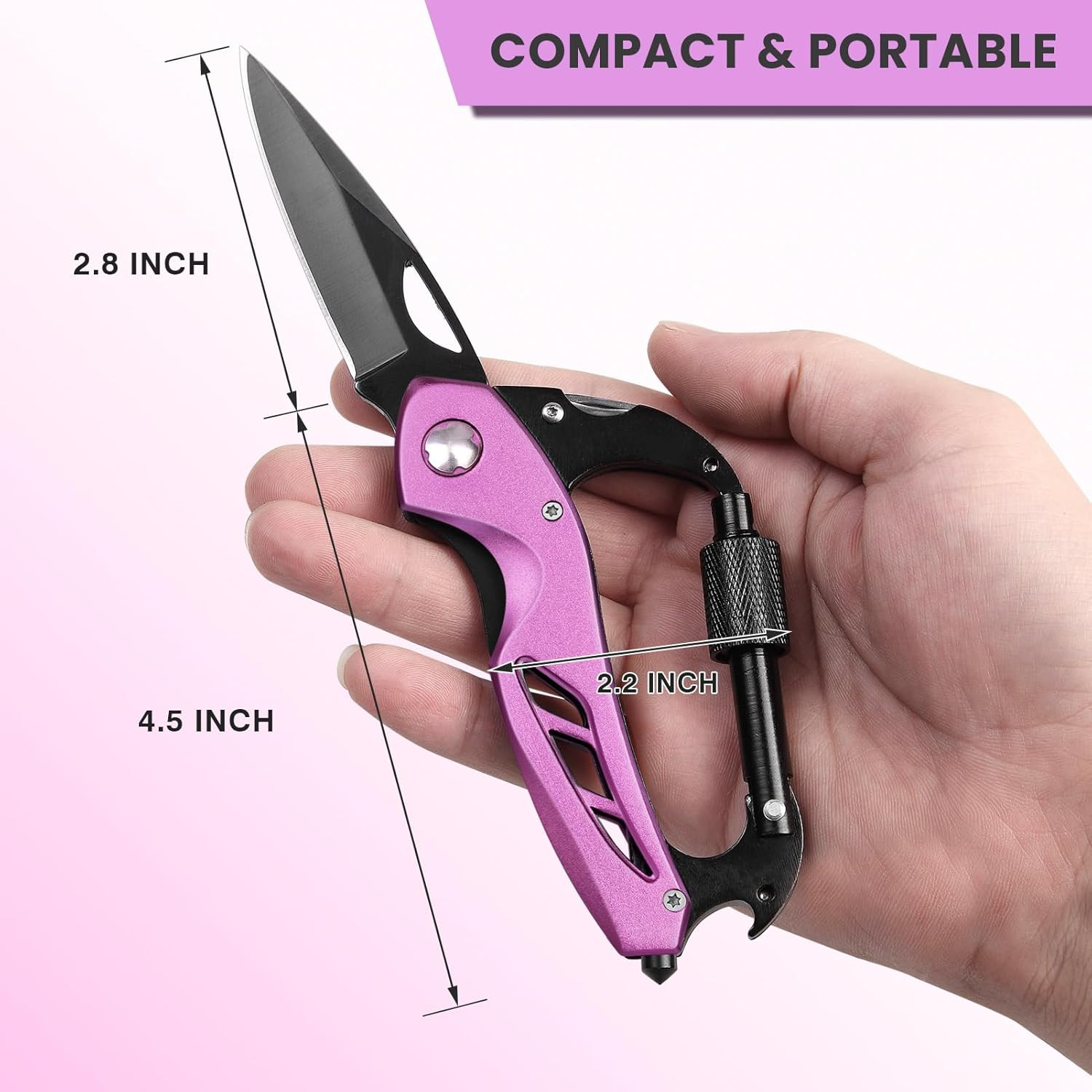 Pink Multitool Carabiner, Stocking Stuffers Gifts for Mom Women Wife, 6-In-1 Key